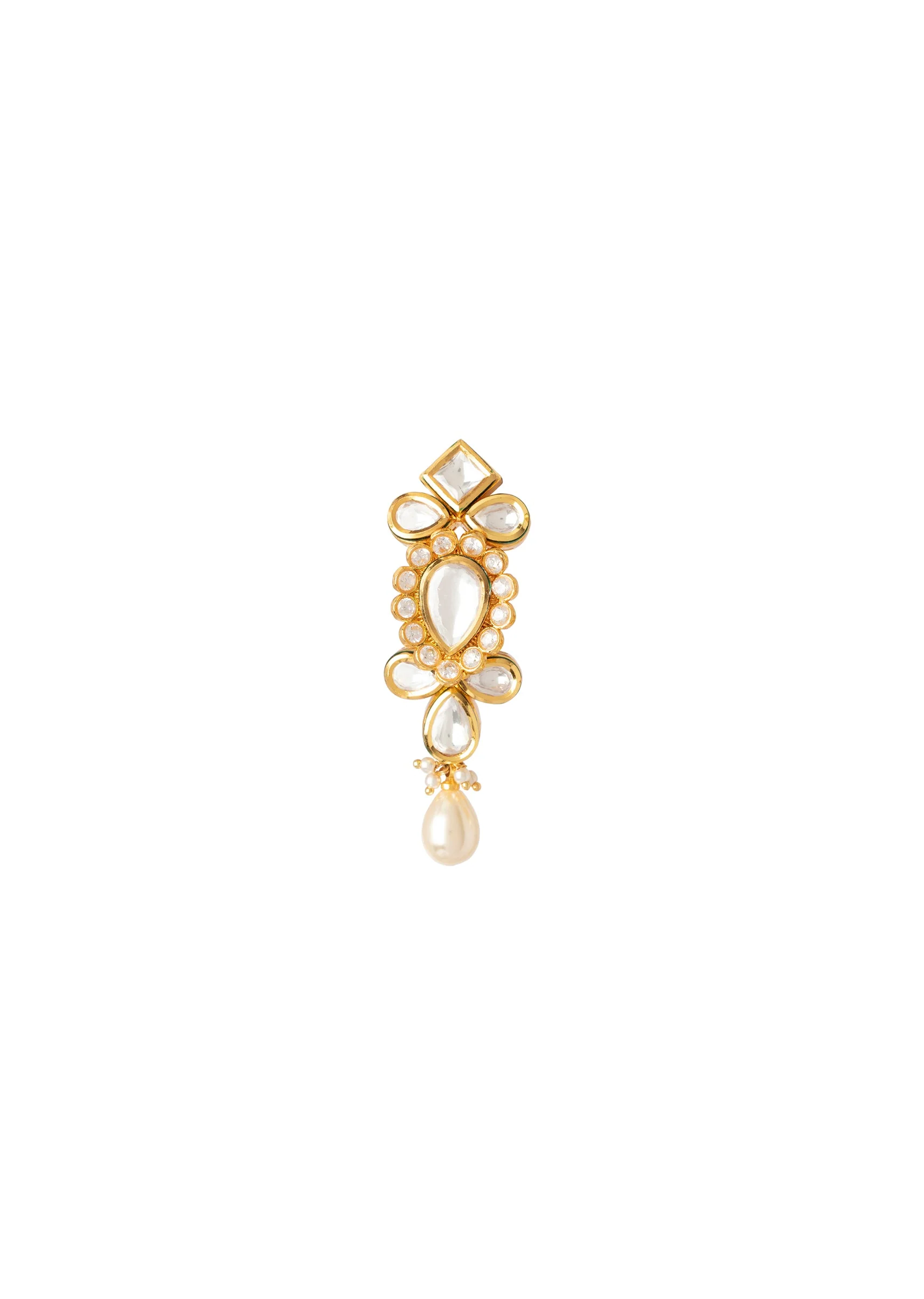Gold Plated Kundan Polki Necklace Set With Earrings - Image 5