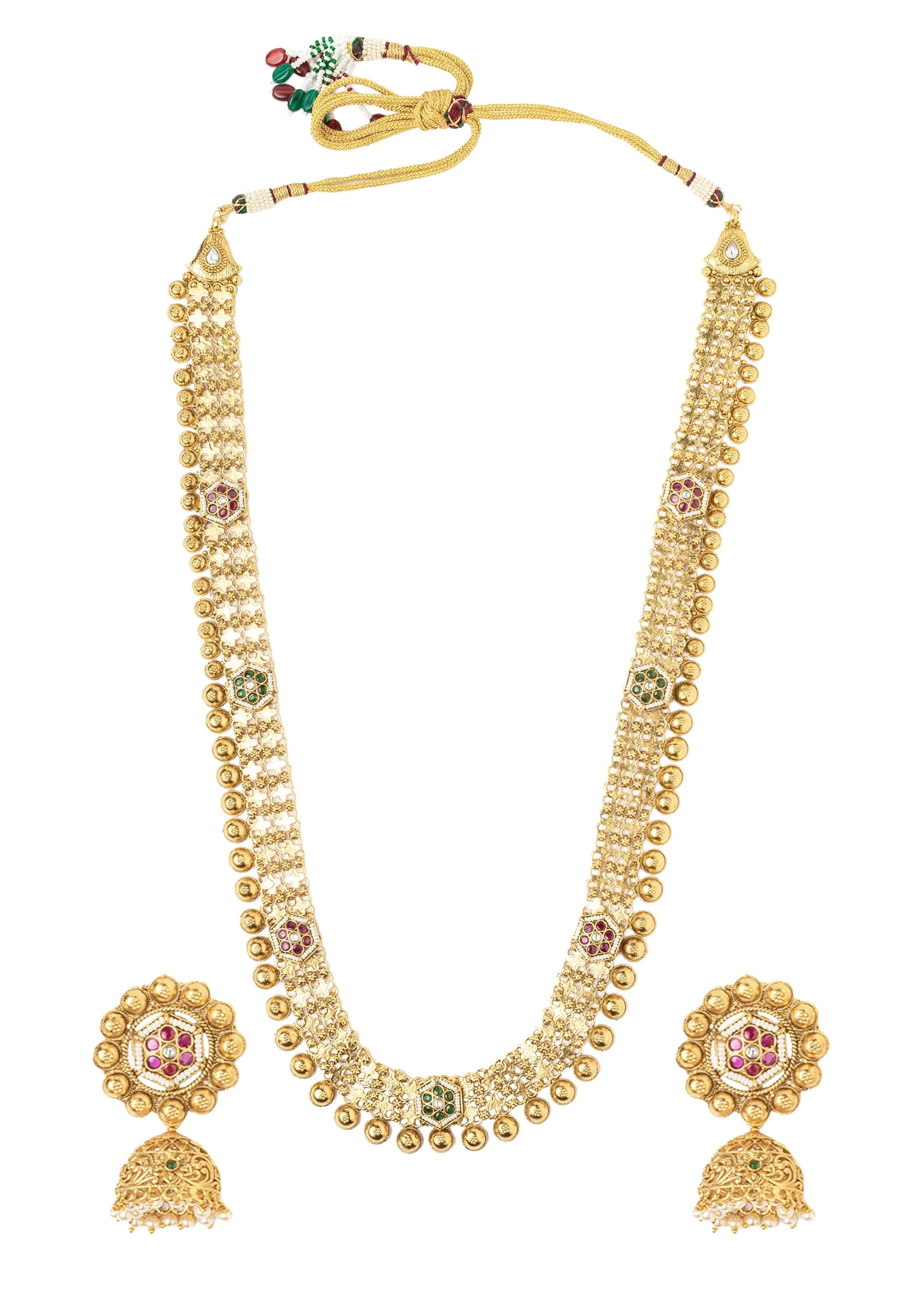 Gold Plated Long Necklace Set With Earrings