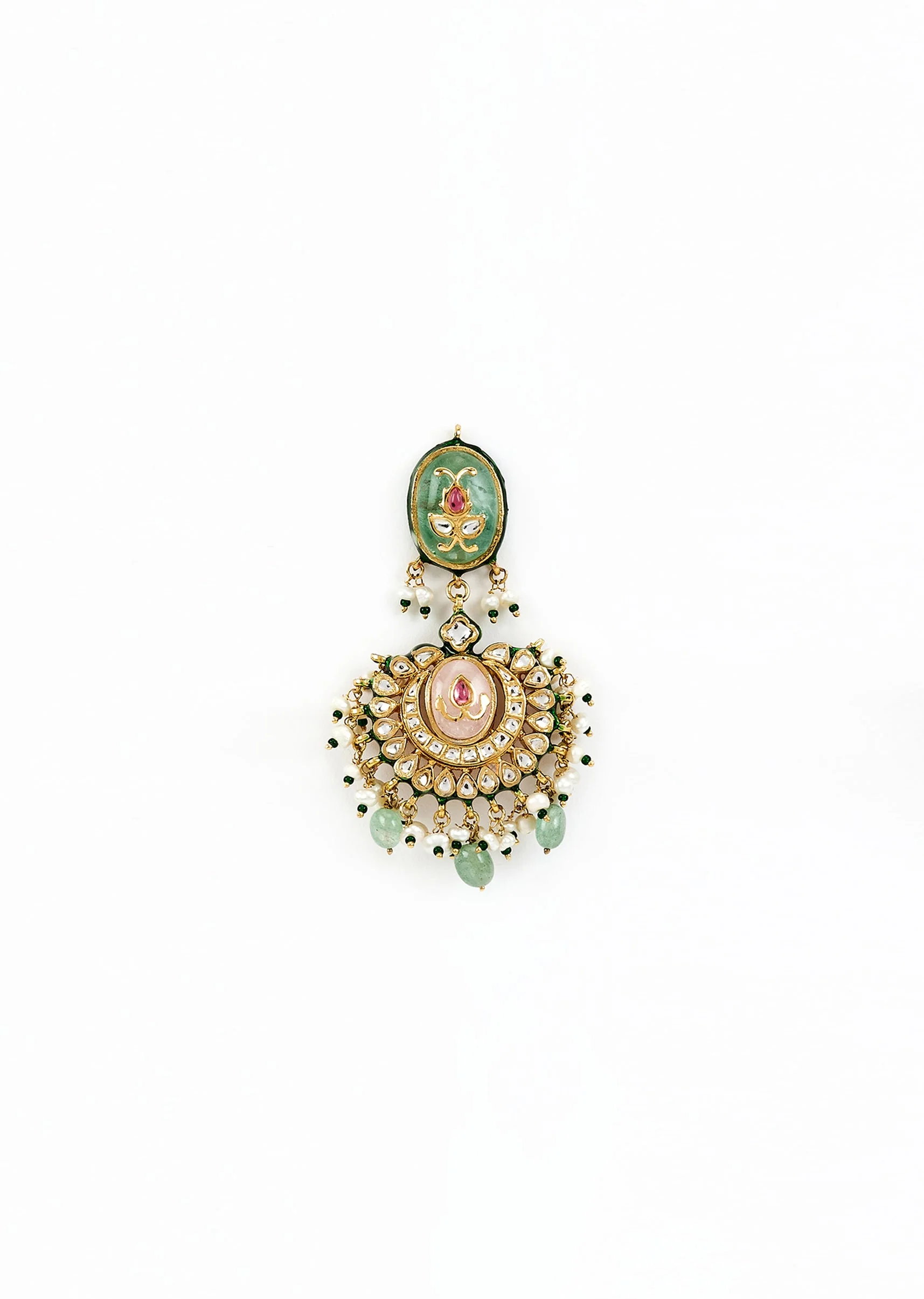 Gold Plated Maroon Beaded Long Necklace Set With Earrings - Image 4