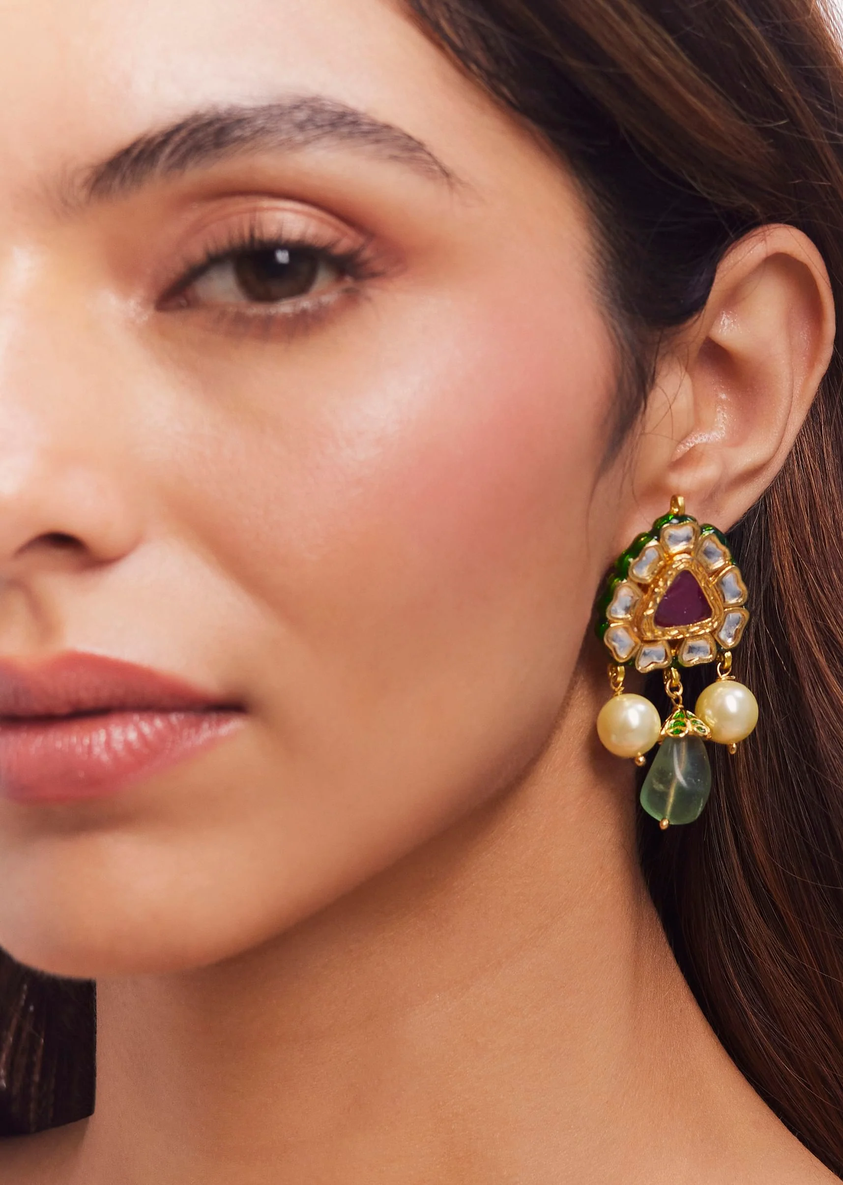 Gold Plated Multi Colour Kundan Necklace Set - Image 3