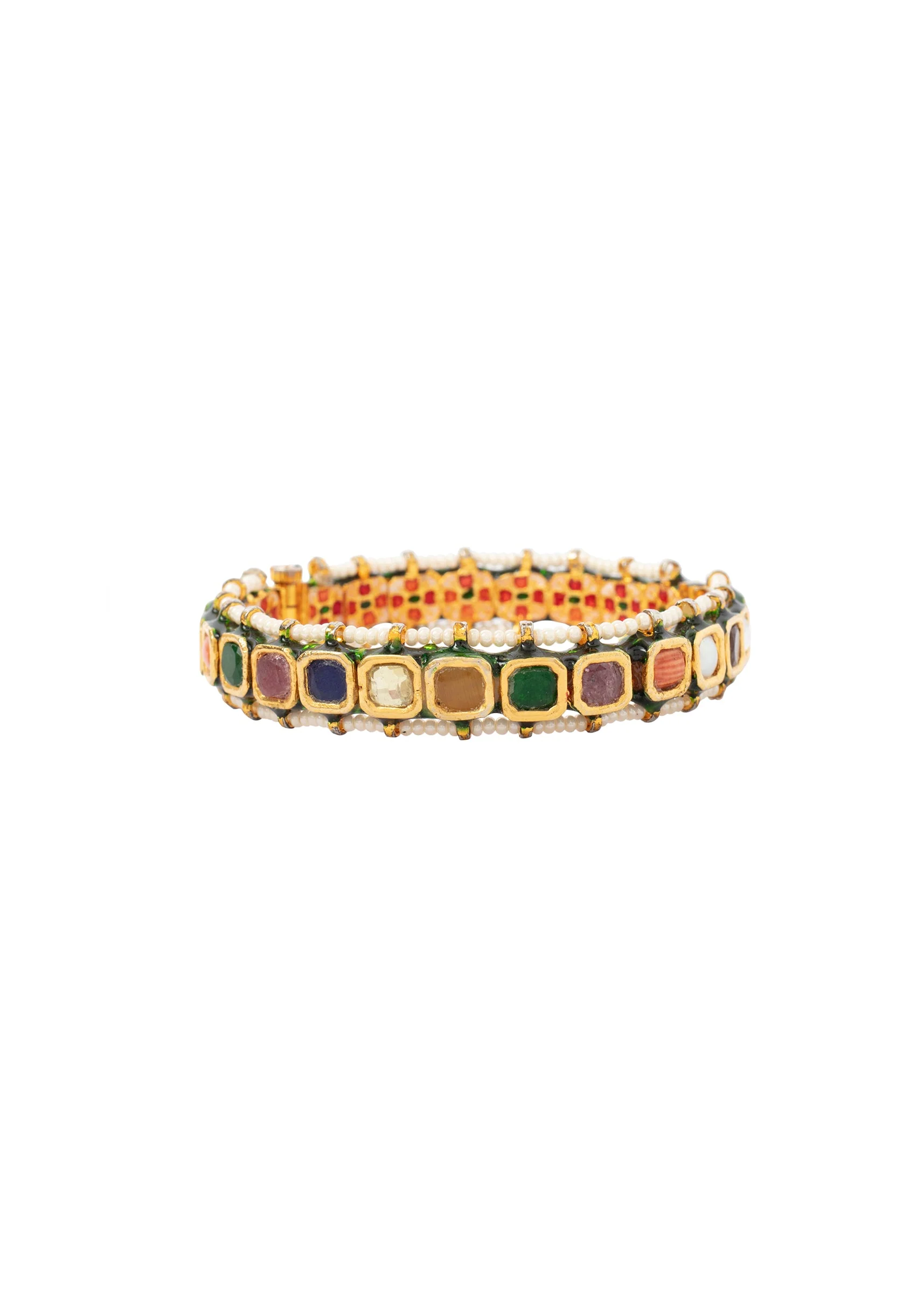 Gold Plated Multicolored Kundan Polki Bangles - Image 4