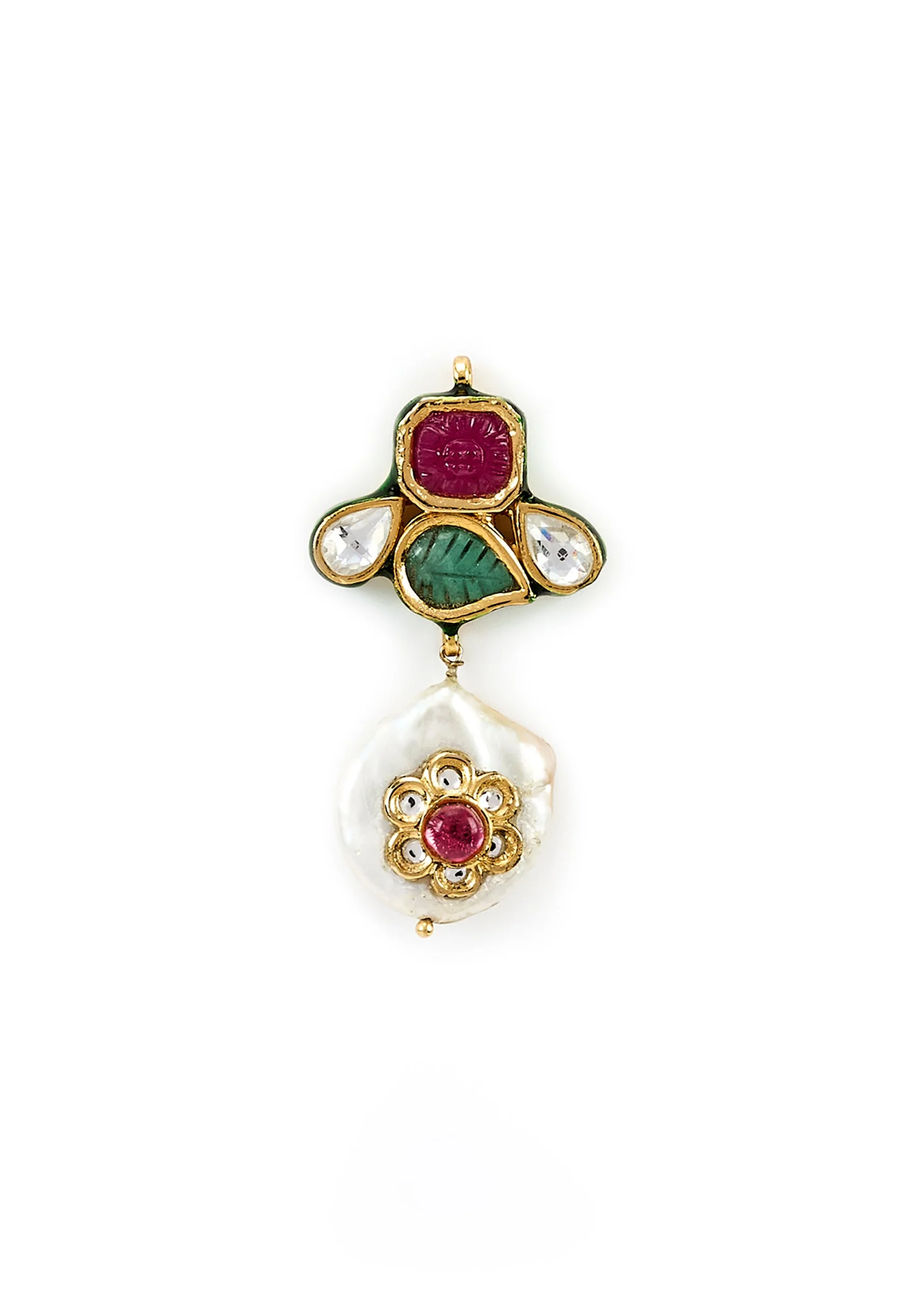 Gold Plated Multicolored Kundan Polki Choker Necklace Set With Earrings - Image 5