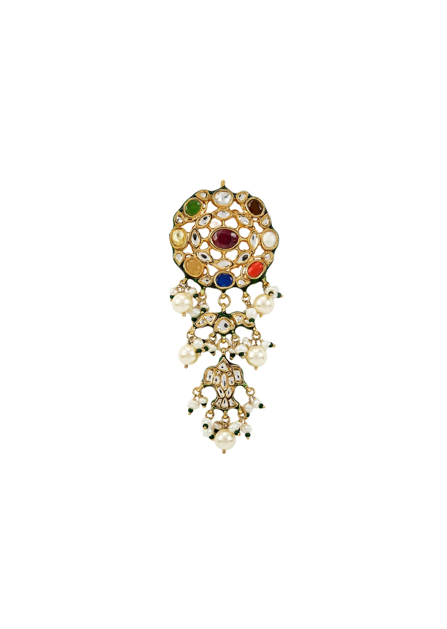 Gold Plated Multicolored Kundan Polki Drop Earrings - Image 3