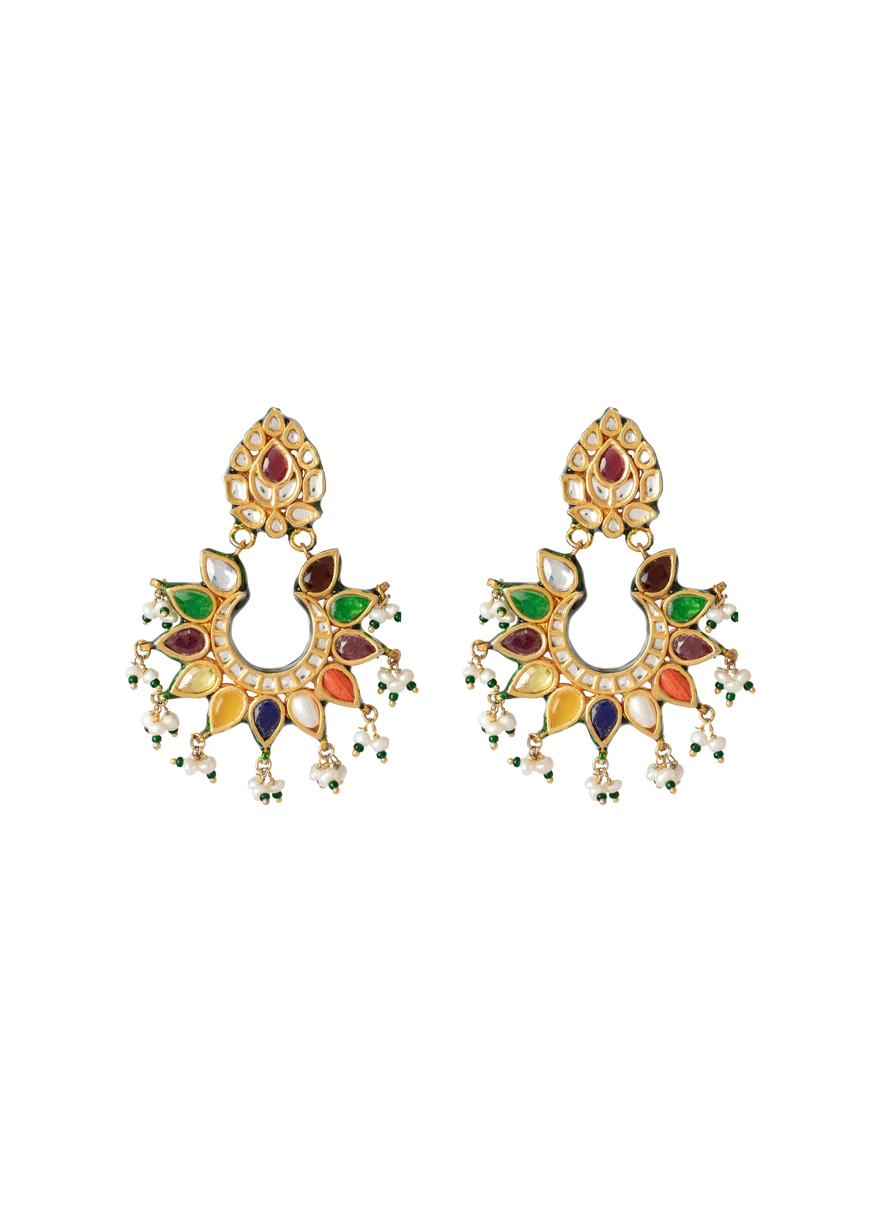 Gold Plated Multicolored Kundan Polki Earrings - Image 2
