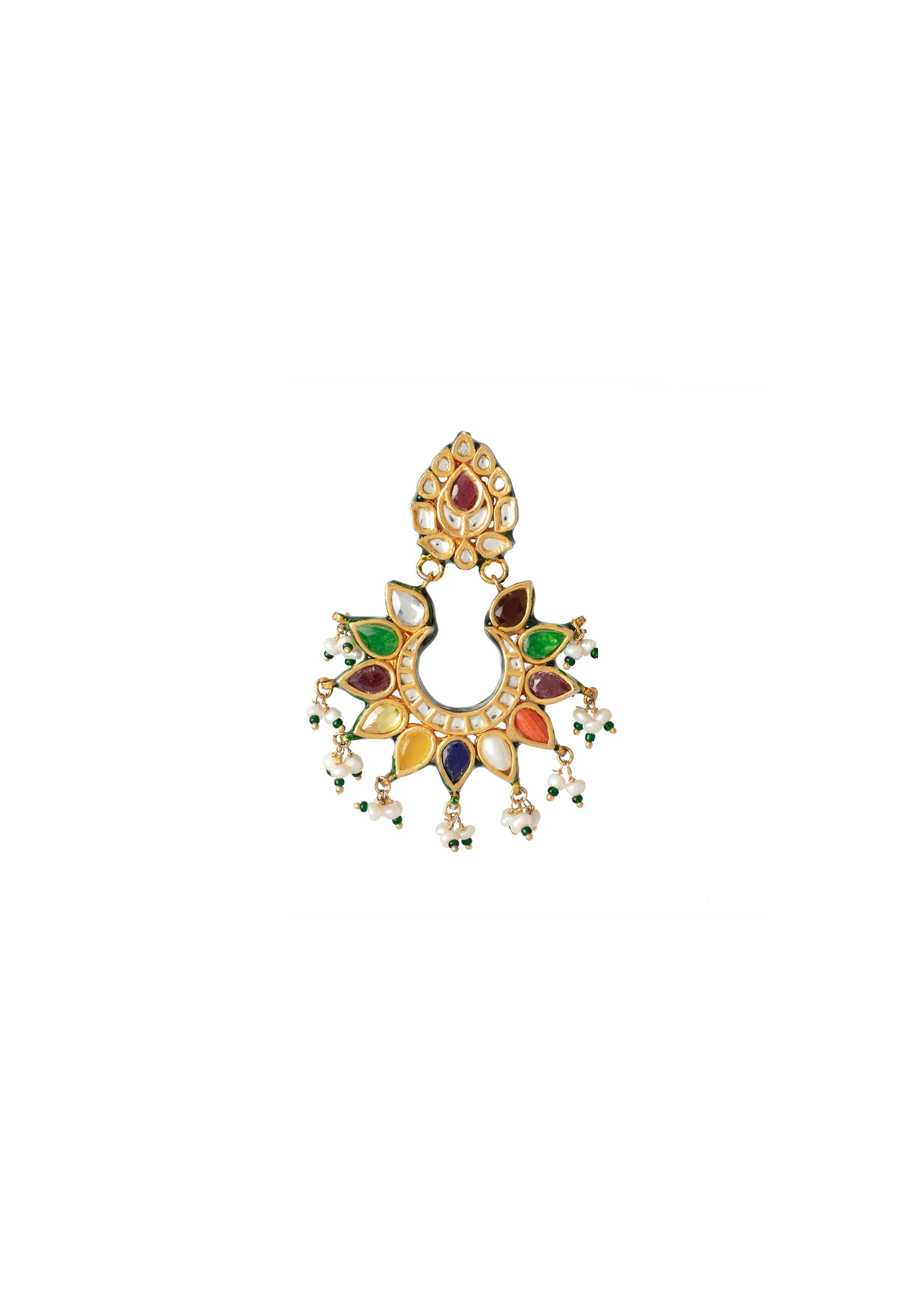Gold Plated Multicolored Kundan Polki Earrings - Image 3
