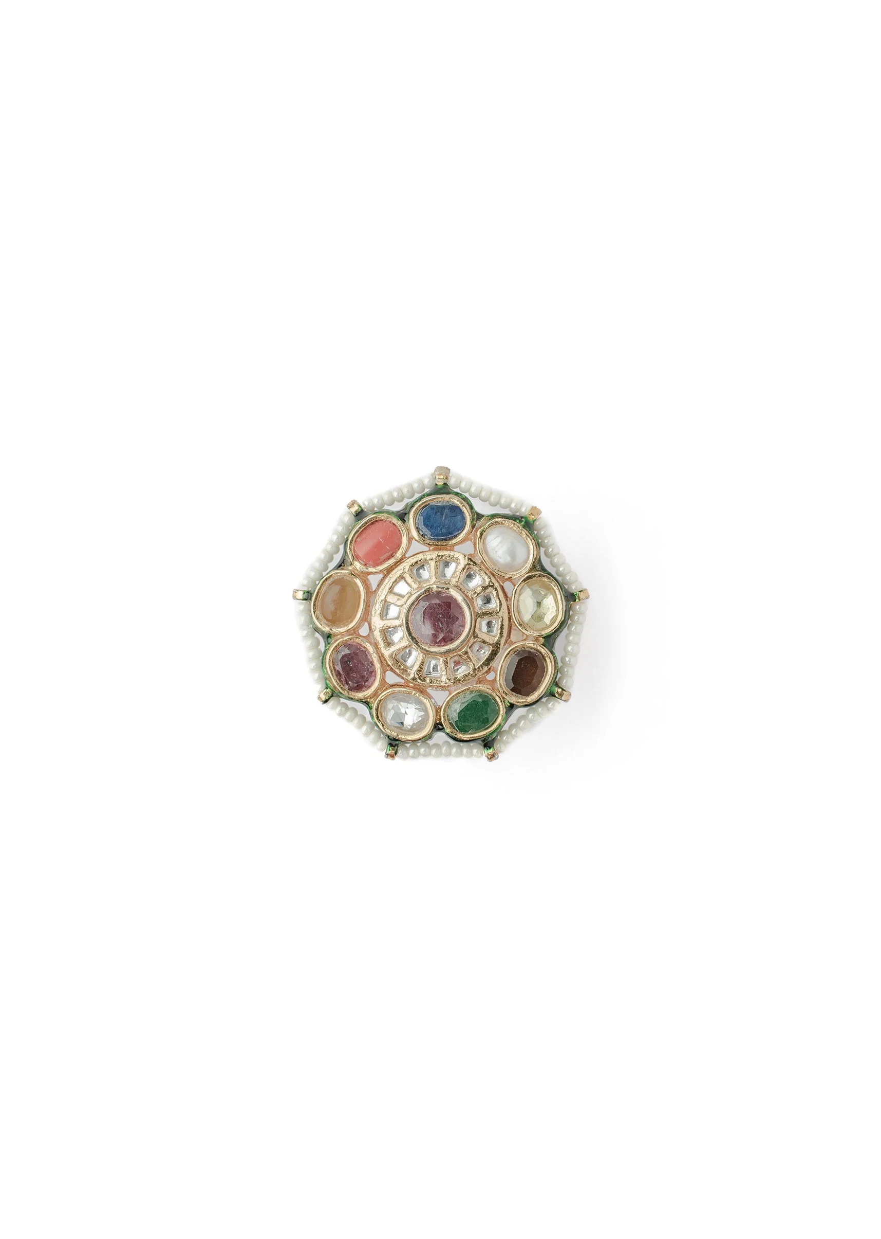 Gold Plated Multicolored Kundan Polki Ring - Image 2