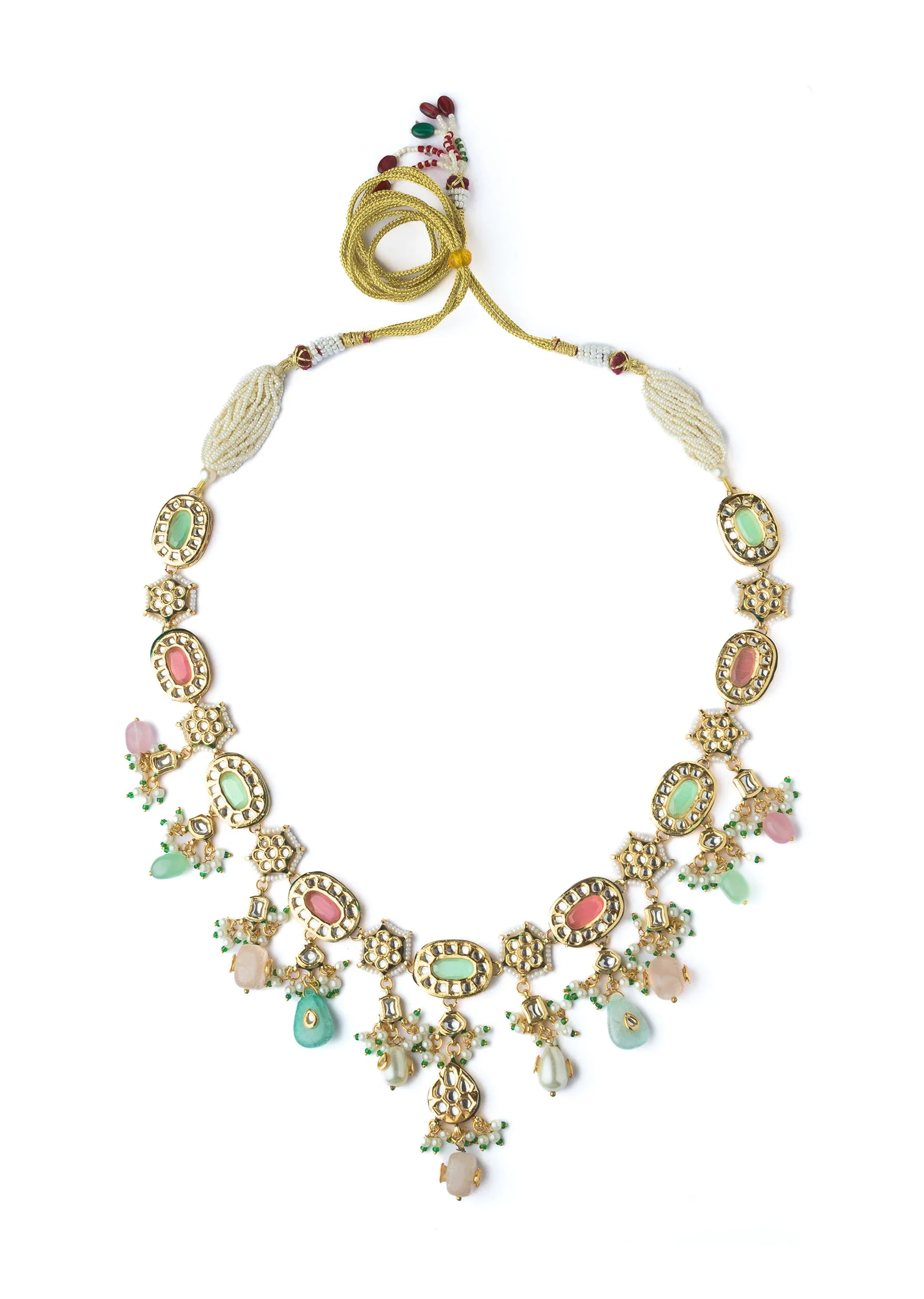 Gold Plated Multicolored Long Necklace Set With Earrings - Image 3