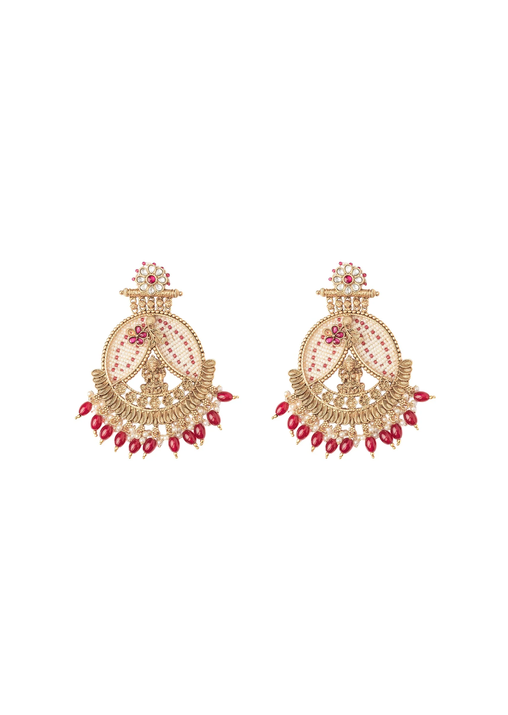 Gold Plated Pink Chandbali Earrings - Image 2