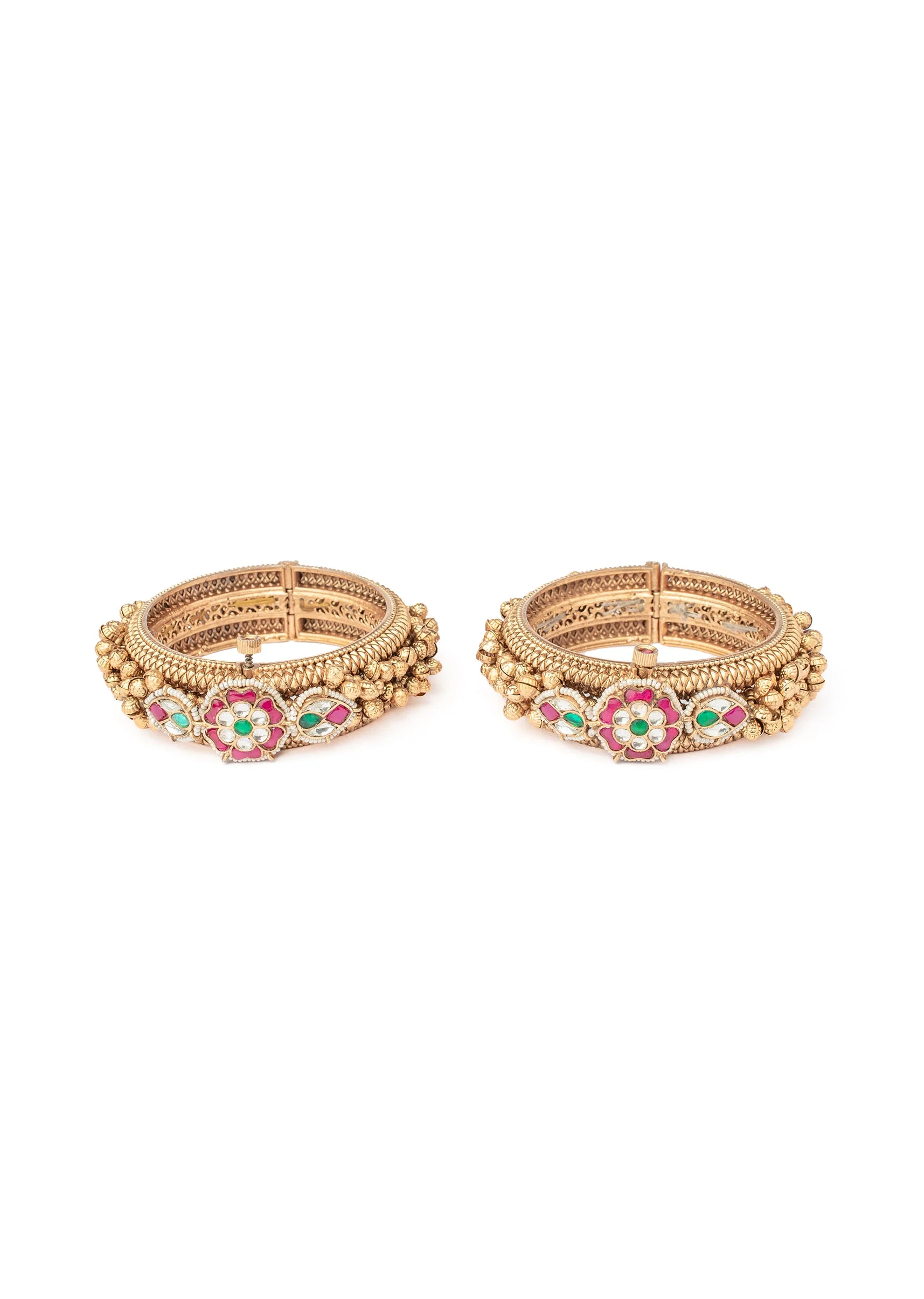Gold Plated Pink Kundan Polki Bangles - Image 2