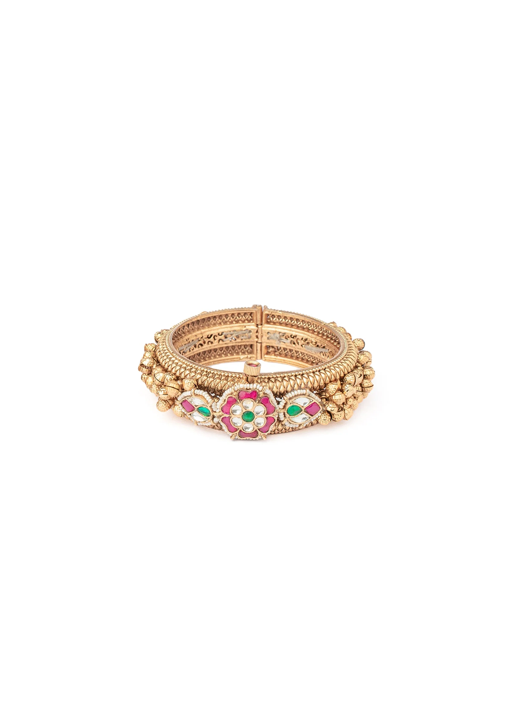 Gold Plated Pink Kundan Polki Bangles - Image 3