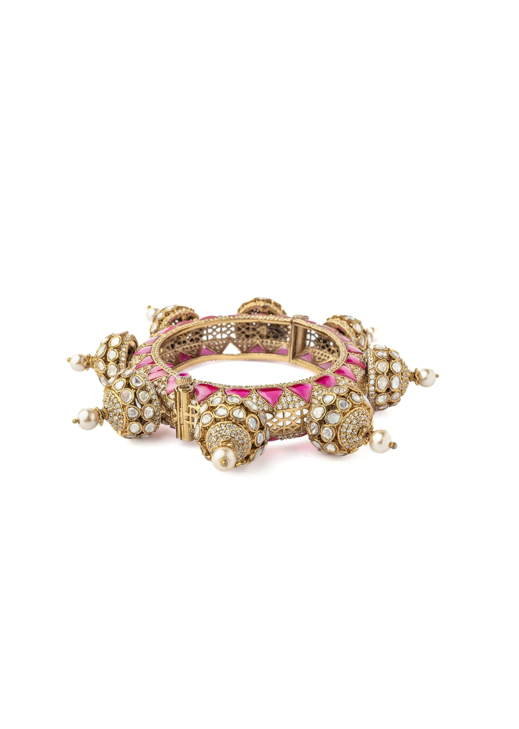 Gold Plated Pink Kundan Polki Kada - Image 2