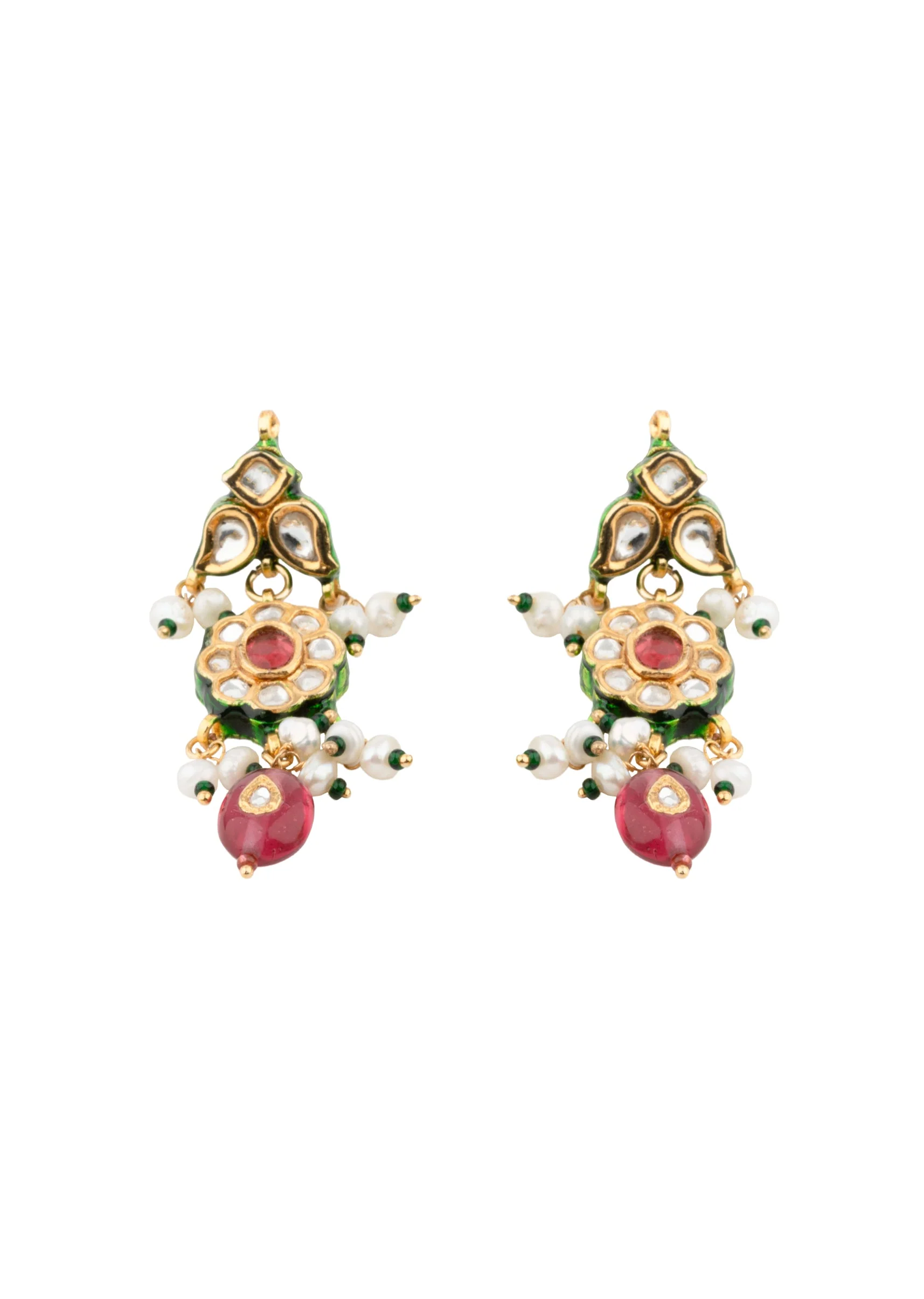 Gold Plated Pink Kundan Short Necklace Set With Earrings - Image 4