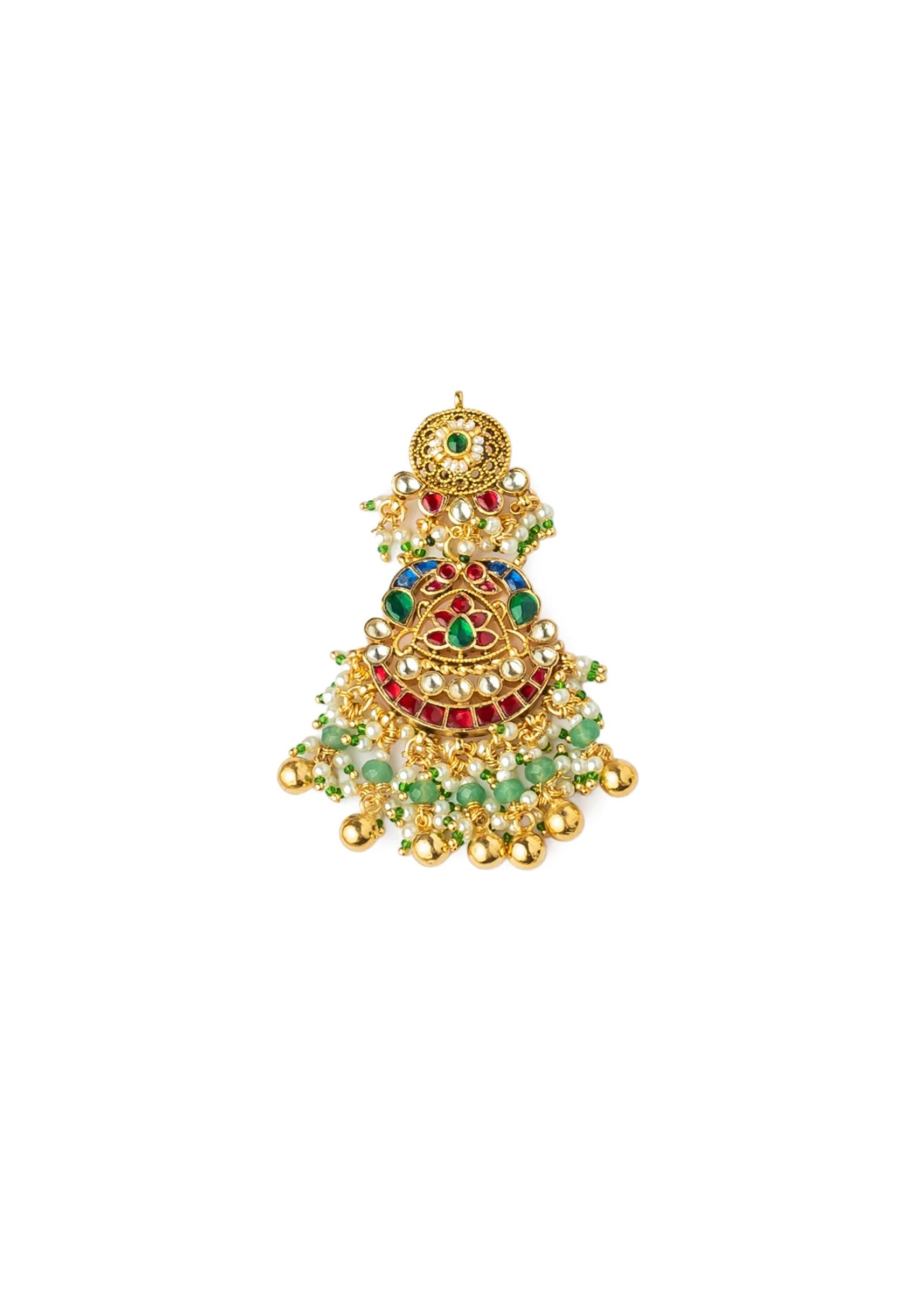 Gold Plated Pink Synthetic Stone Necklace Set With Earrings And Maangtikka - Image 4