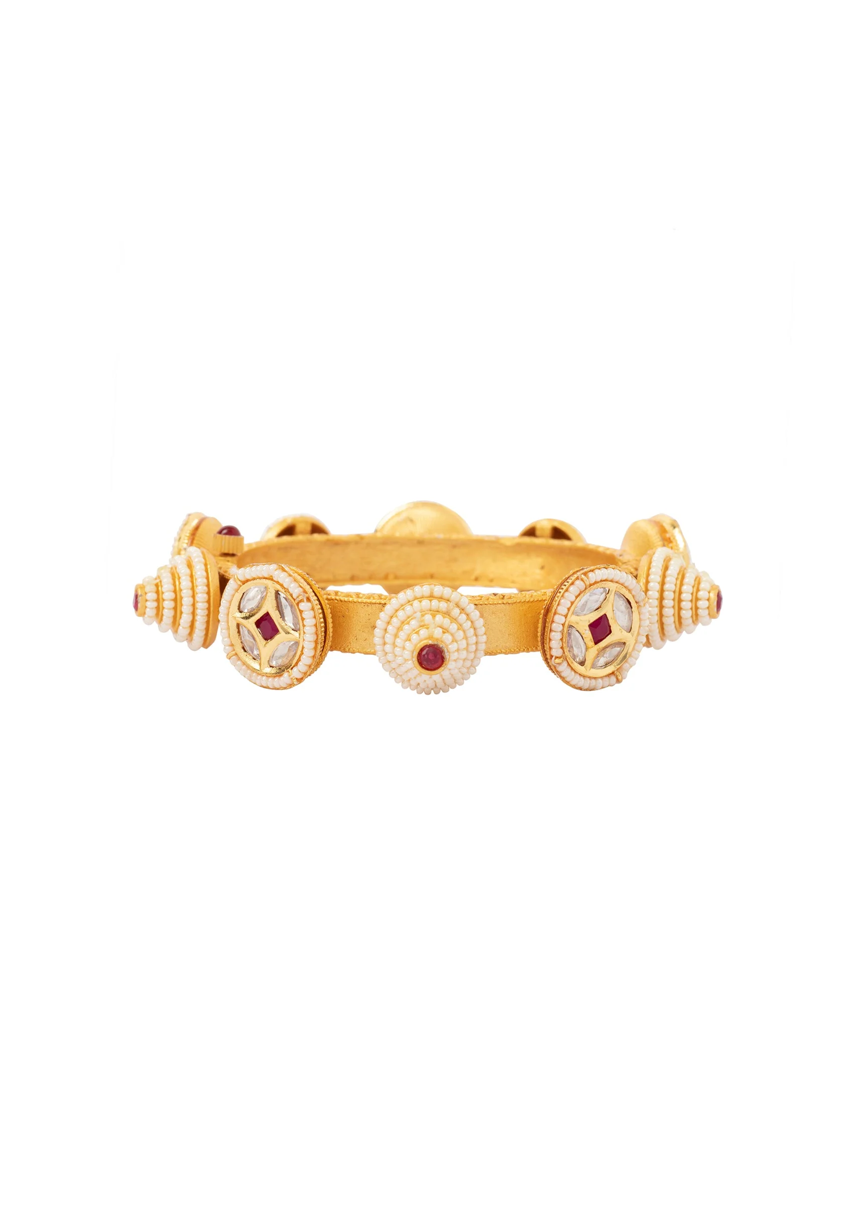 Gold Plated Red Kundan Polki Bangles - Image 2