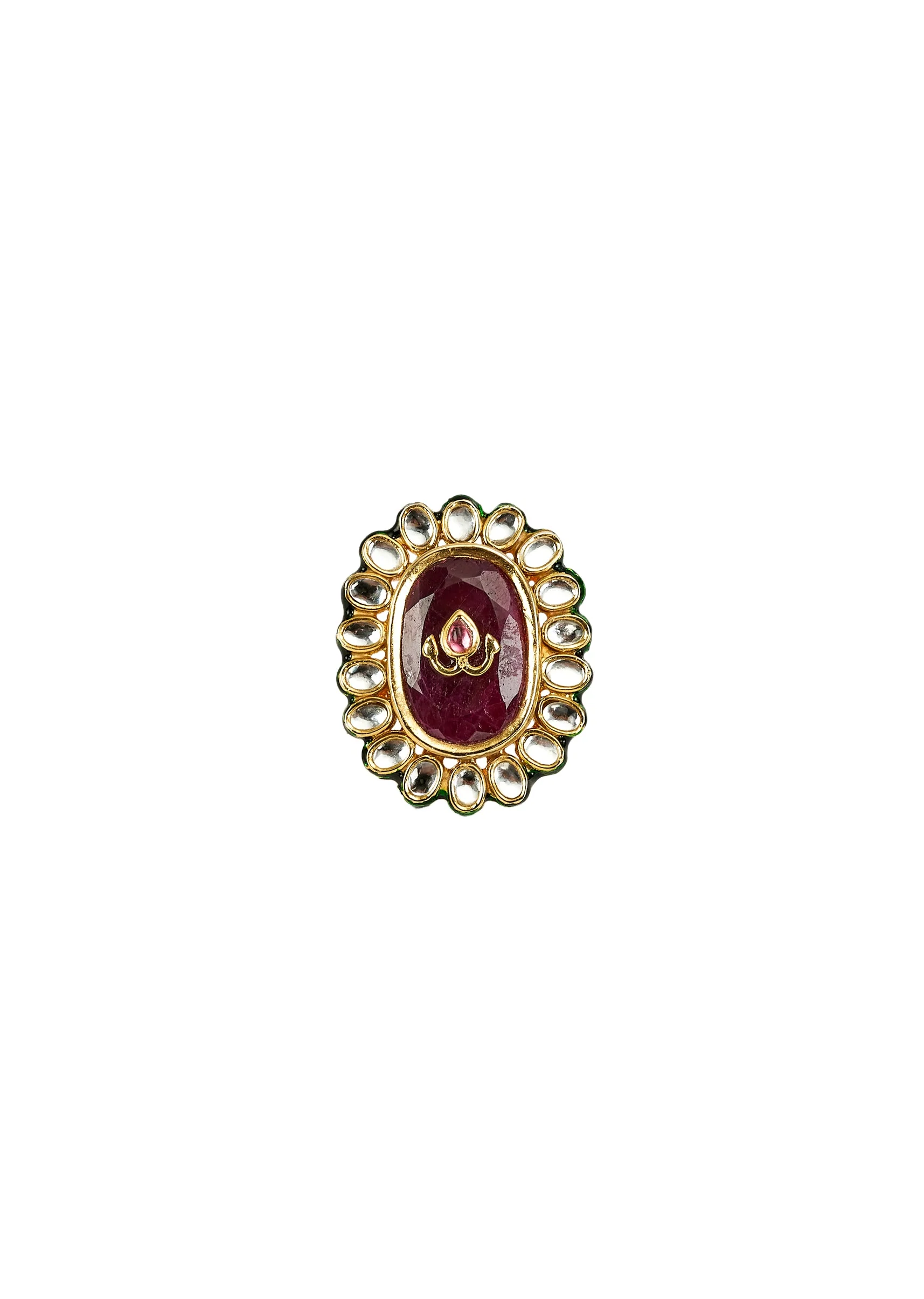 Gold Plated Red Kundan Polki Ring - Image 2