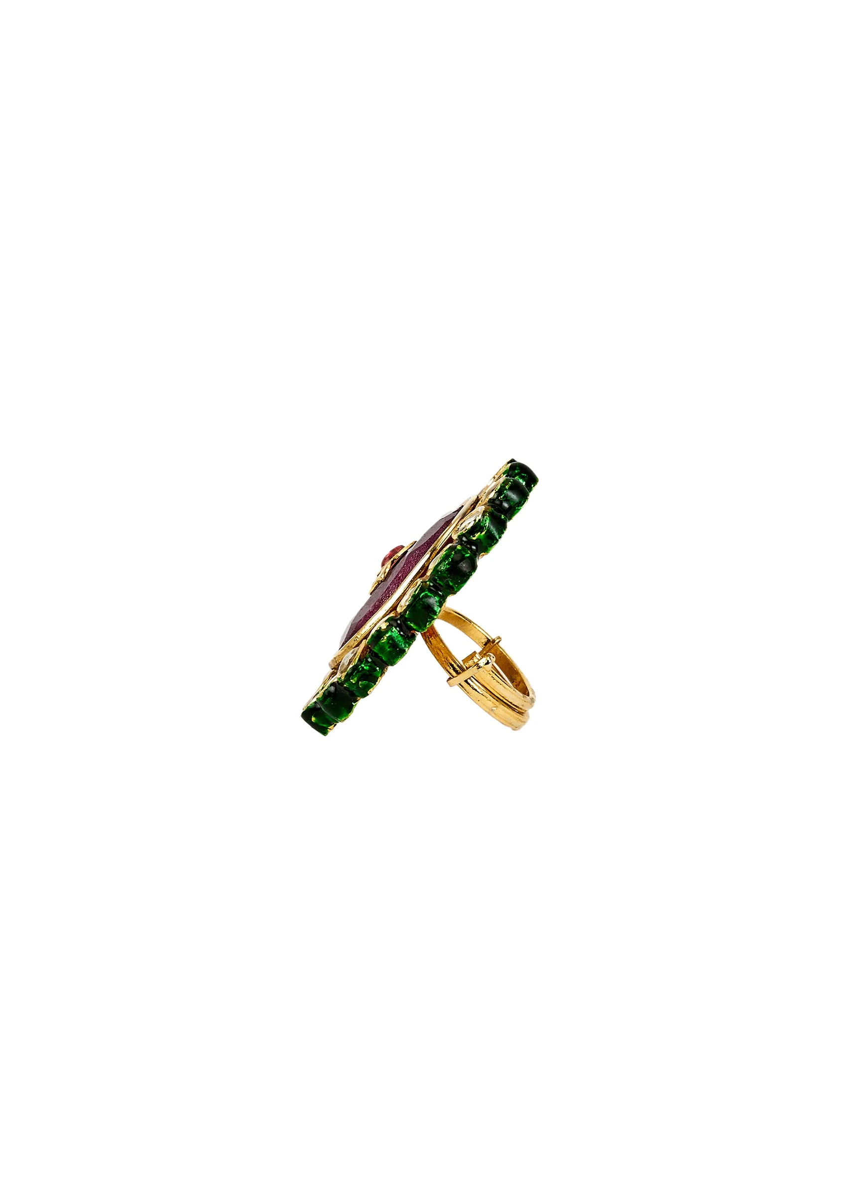 Gold Plated Red Kundan Polki Ring - Image 3