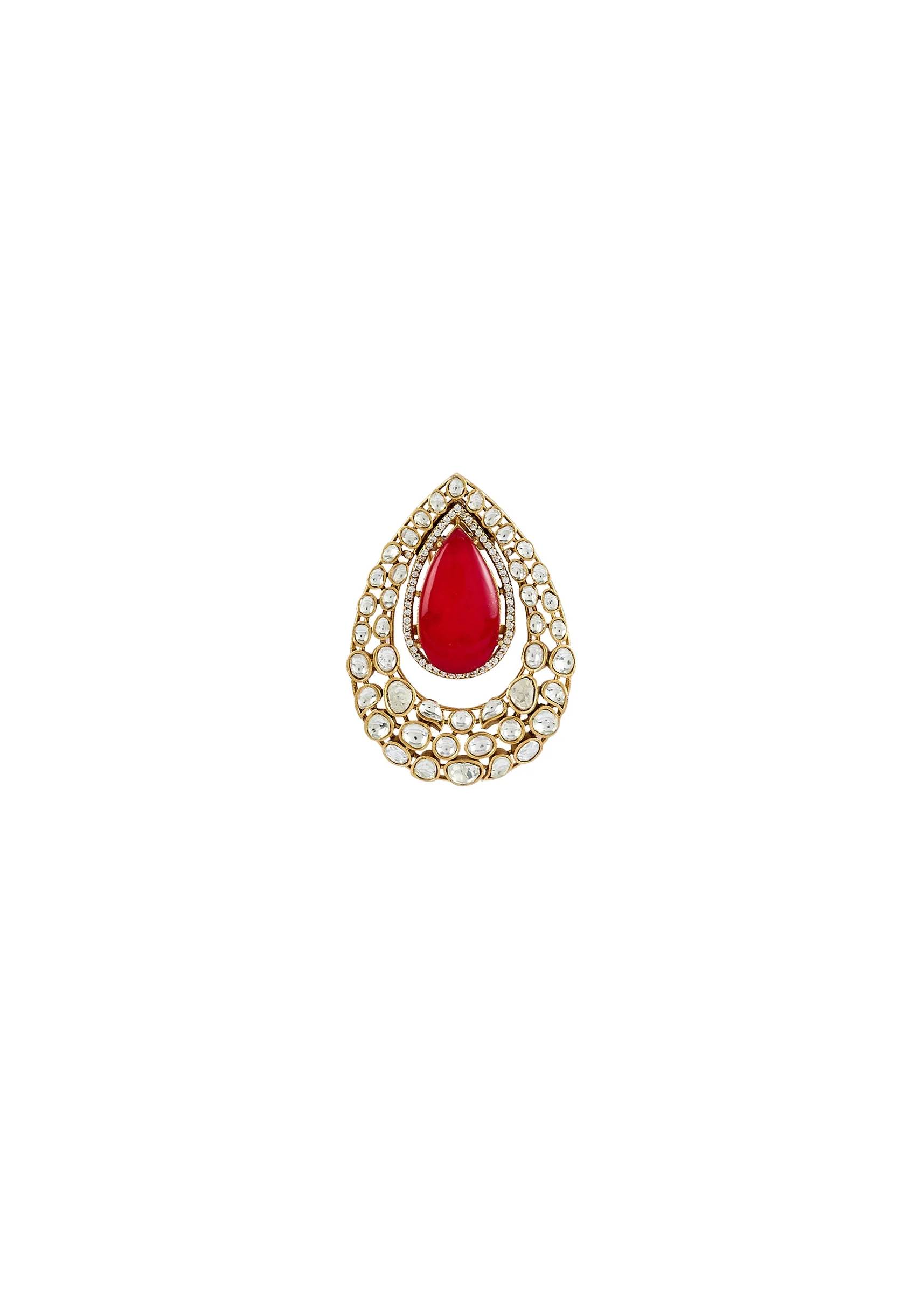Gold Plated Red Kundan Polki Stud Earrings - Image 3