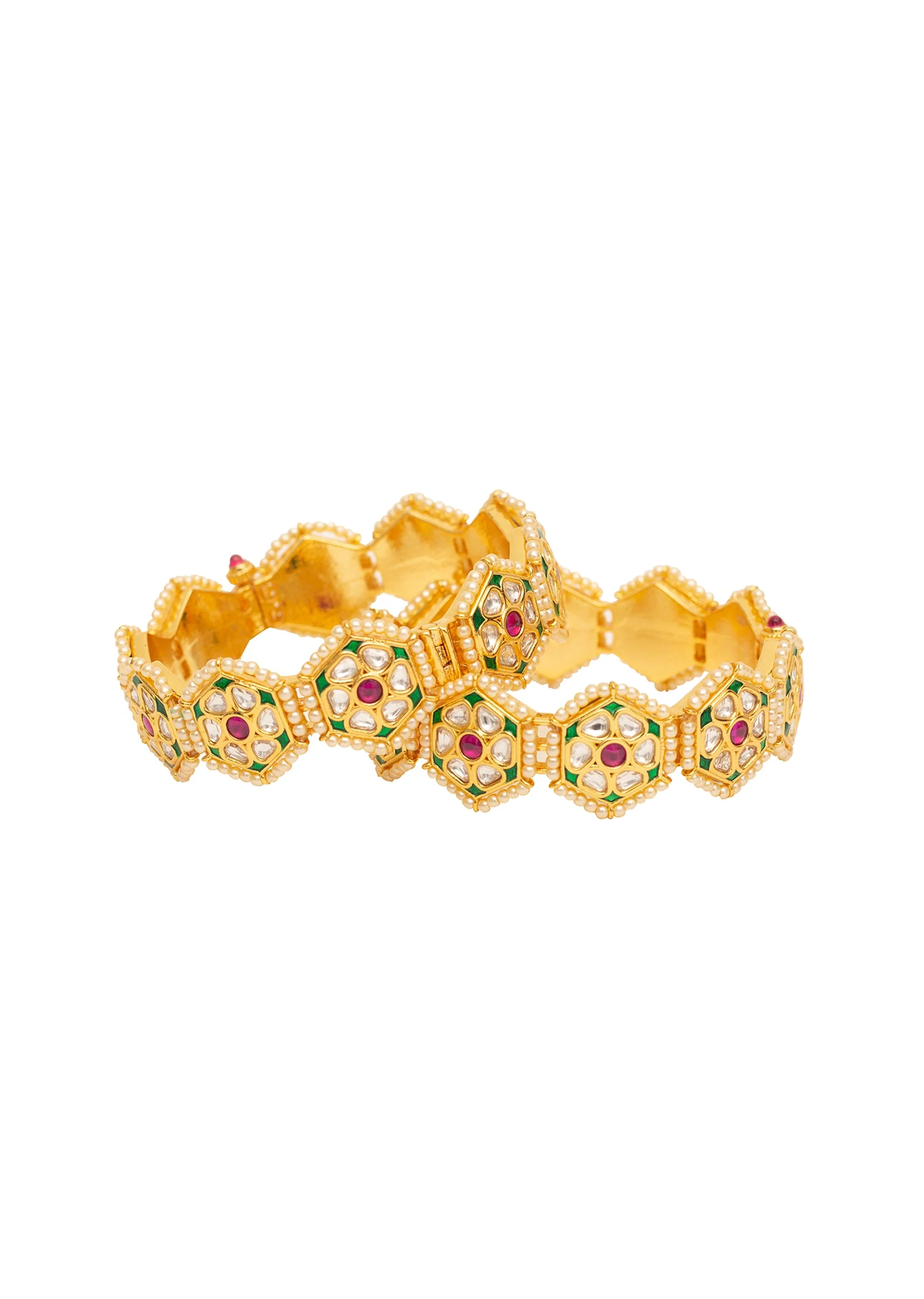 Gold Plated Red synthetic Stone Bangles - Image 3