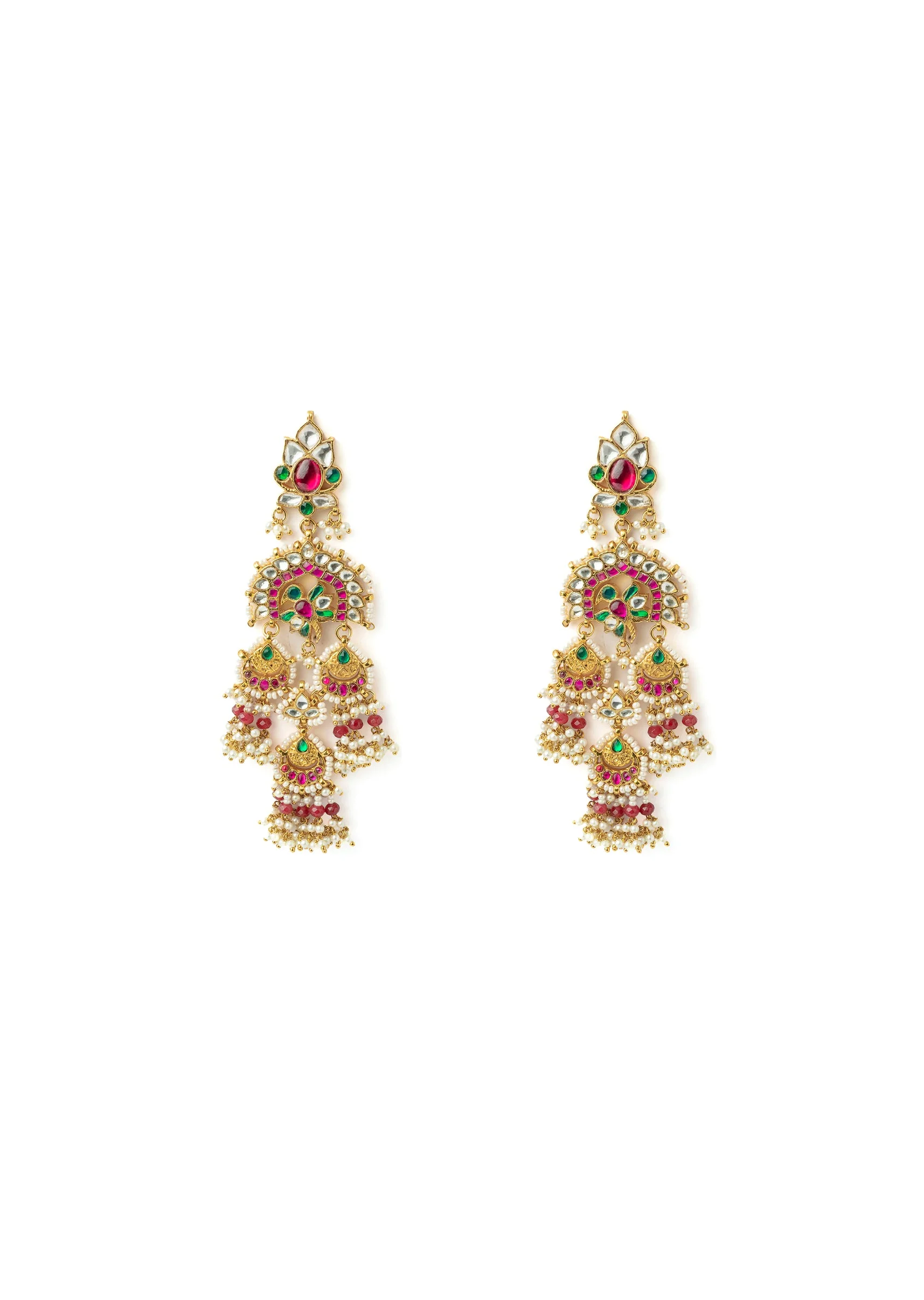 Gold Plated Red Synthetic Stone Earrings - Image 2