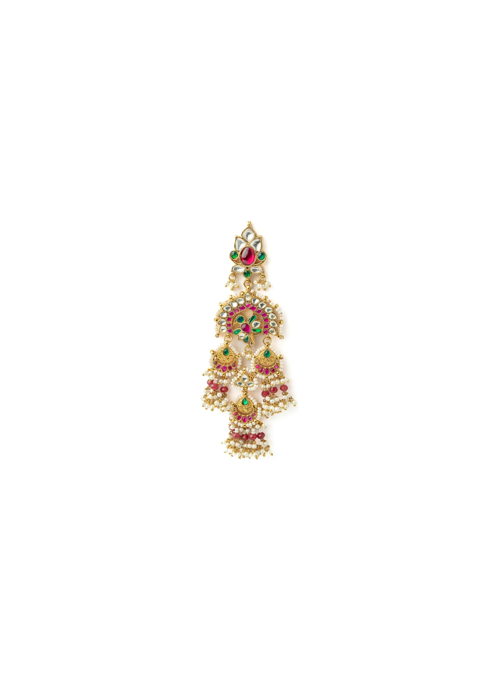Gold Plated Red Synthetic Stone Earrings - Image 3