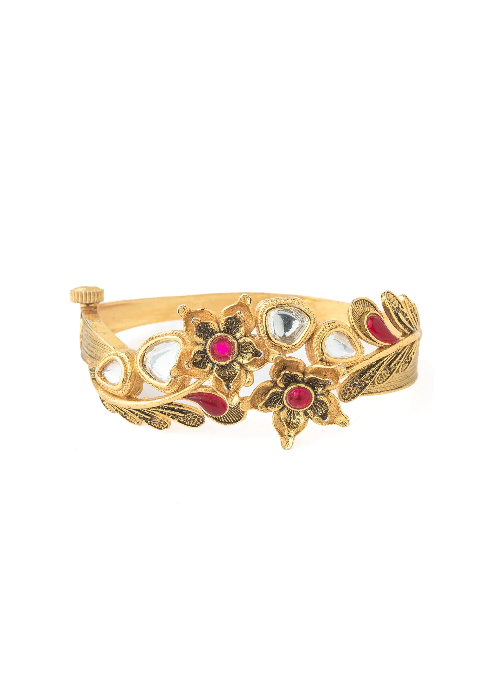 Gold Plated Red Synthetic Stone Kada - Image 2