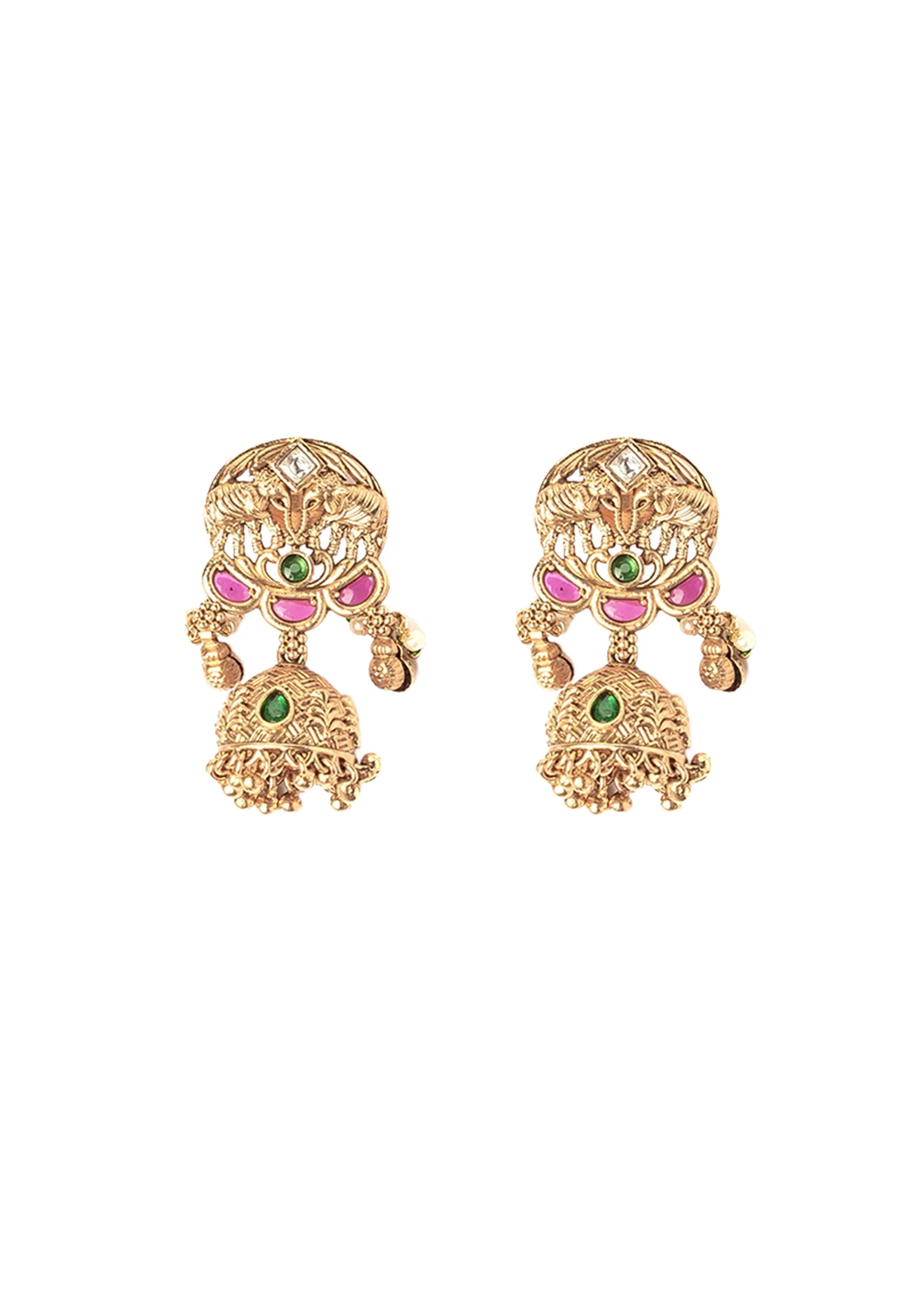 Gold Plated Short Necklace Set With Earrings - Image 3