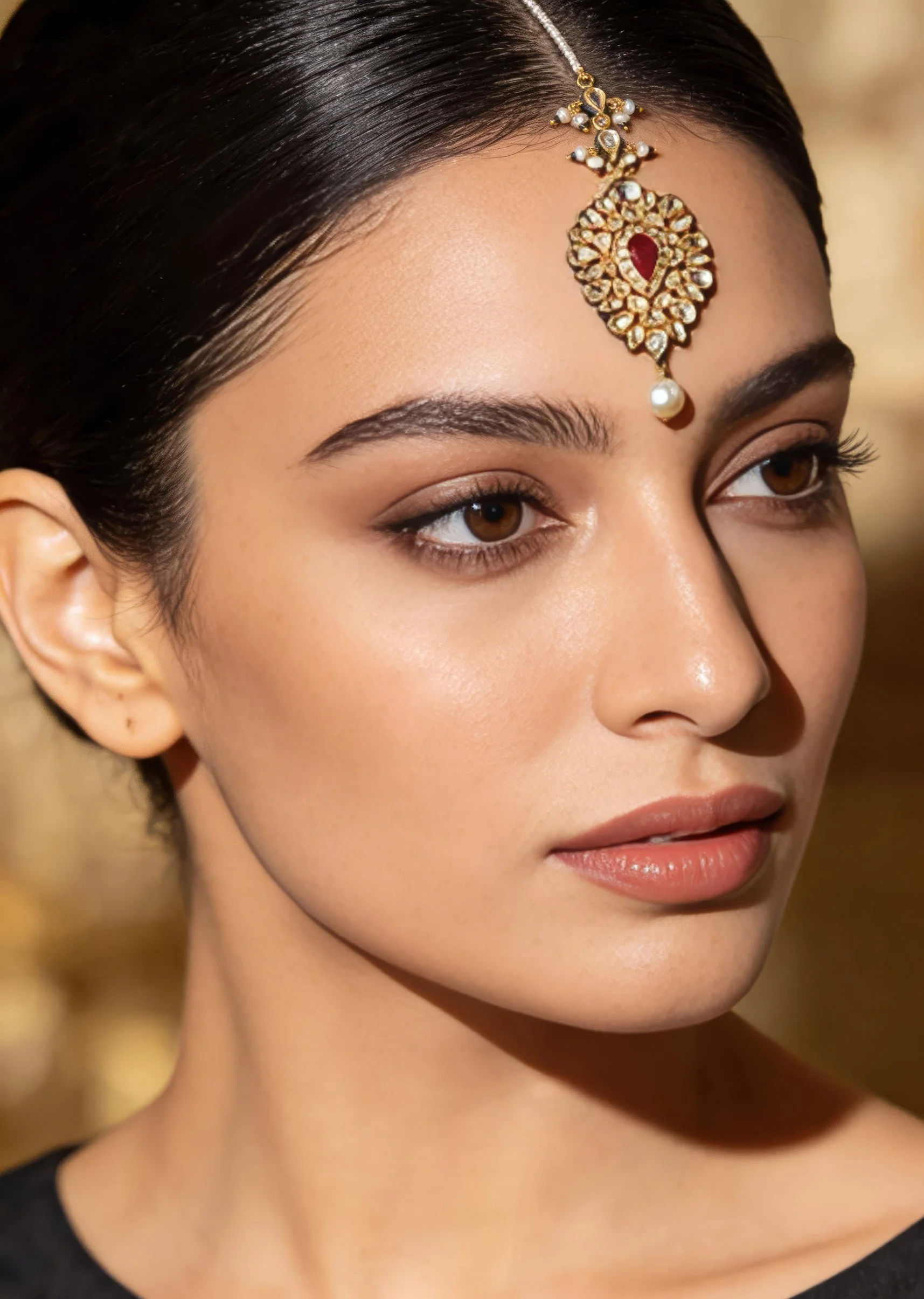 Gold Plated Teardrop Red Stone Maangtikka