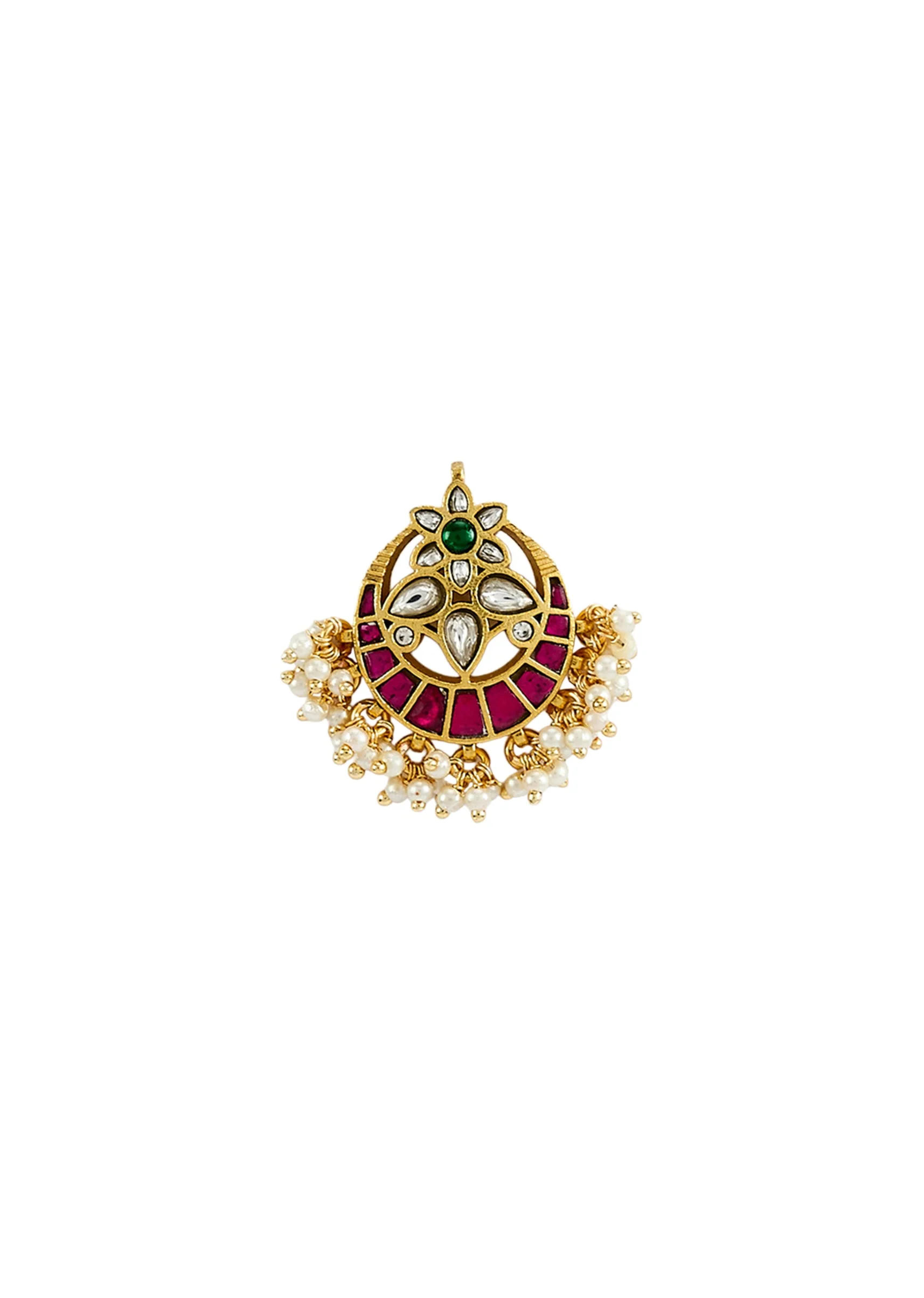 Gold Plated White Kundan Polki Long Necklace Set With Earrings - Image 4