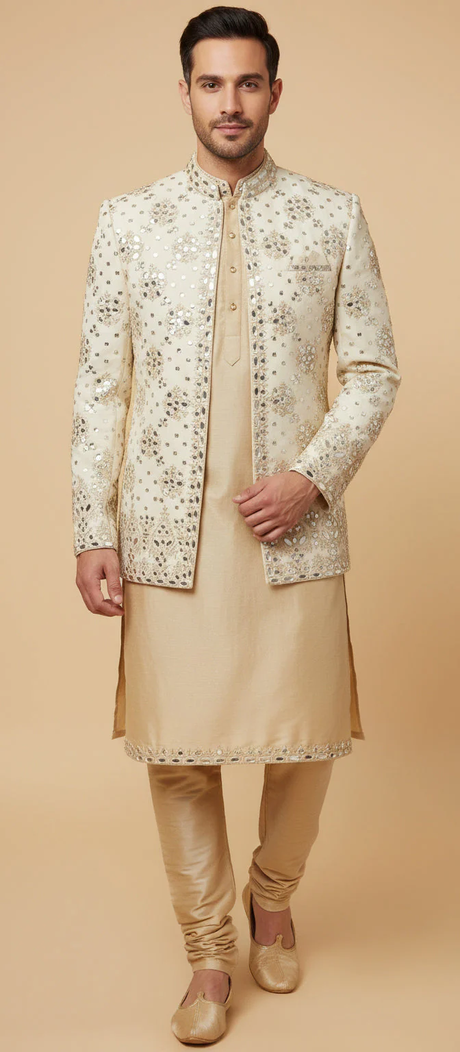 Gold Premium Groom Sherwani - Image 2