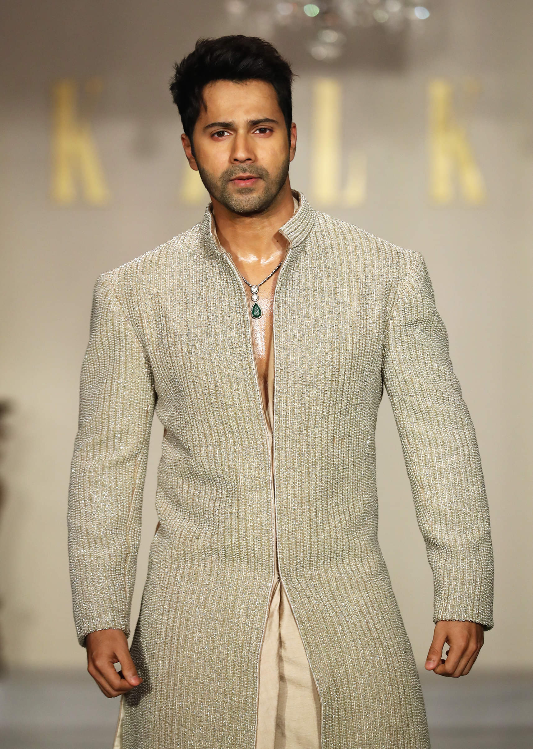Gold Raw Silk Sherwani For Groom With Hand Embroidery - Image 2