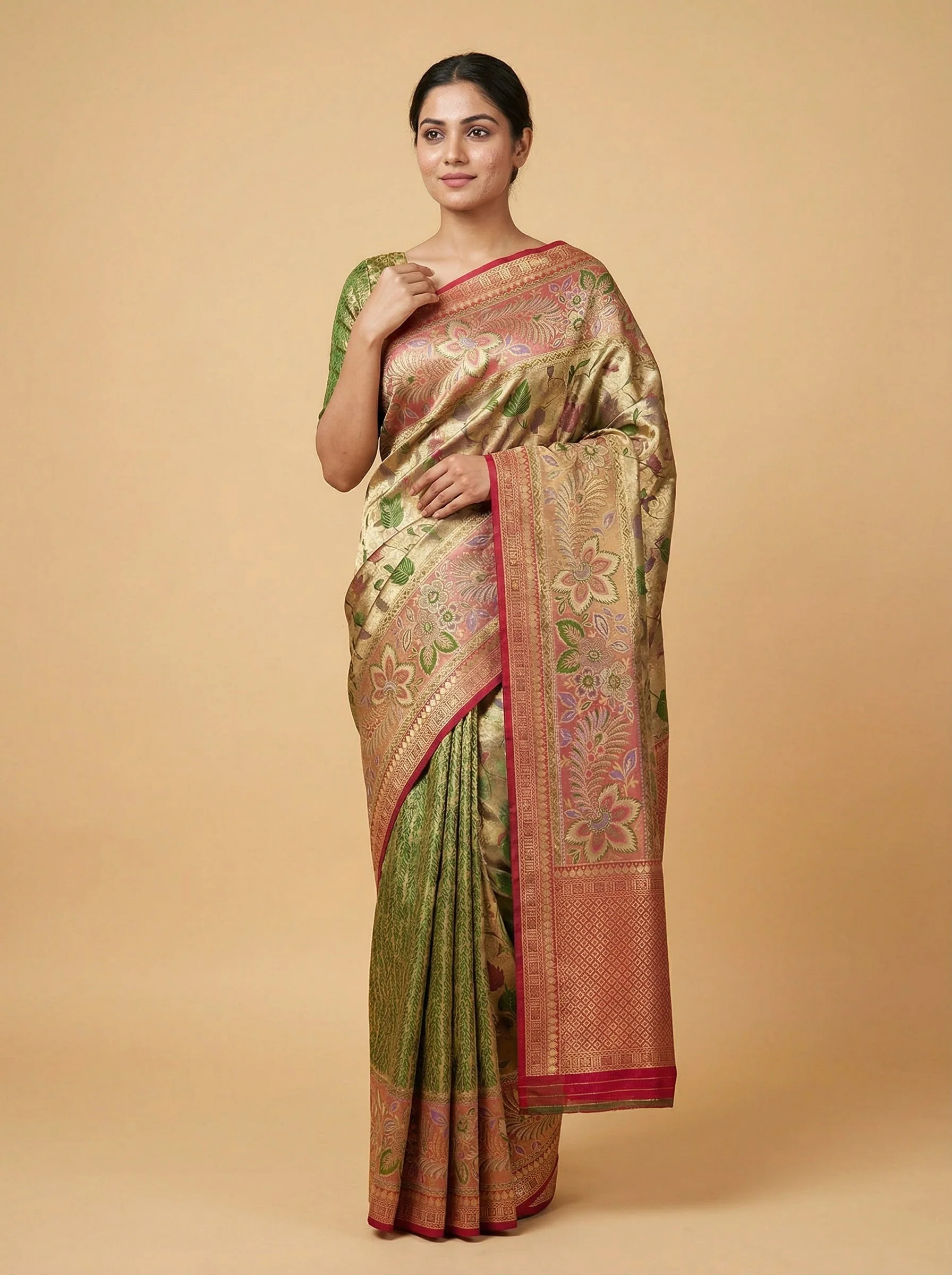 Gold Red Celebratory Handloom Saree