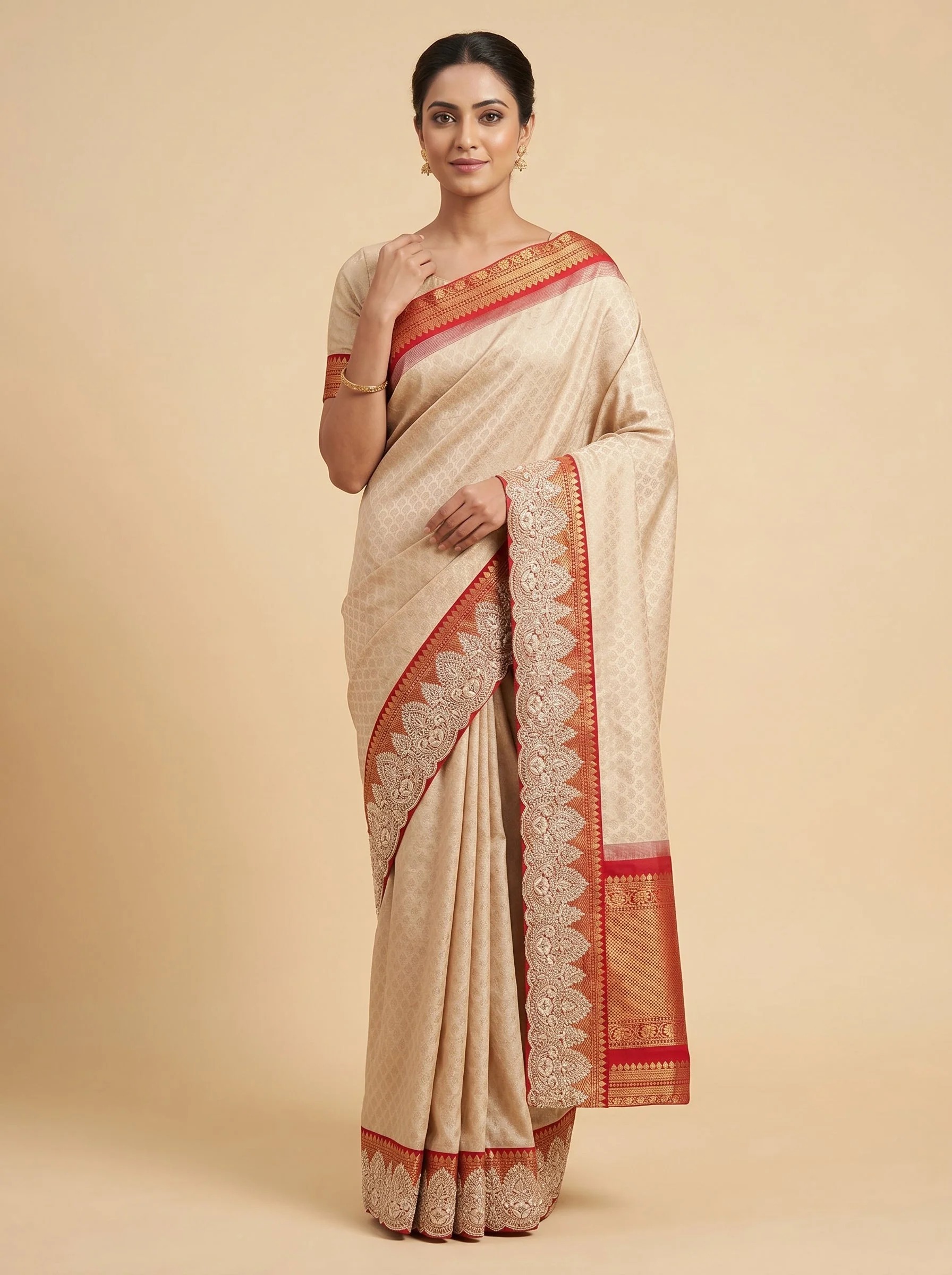 Gold Red Embroidered Saree with Regal Fusion