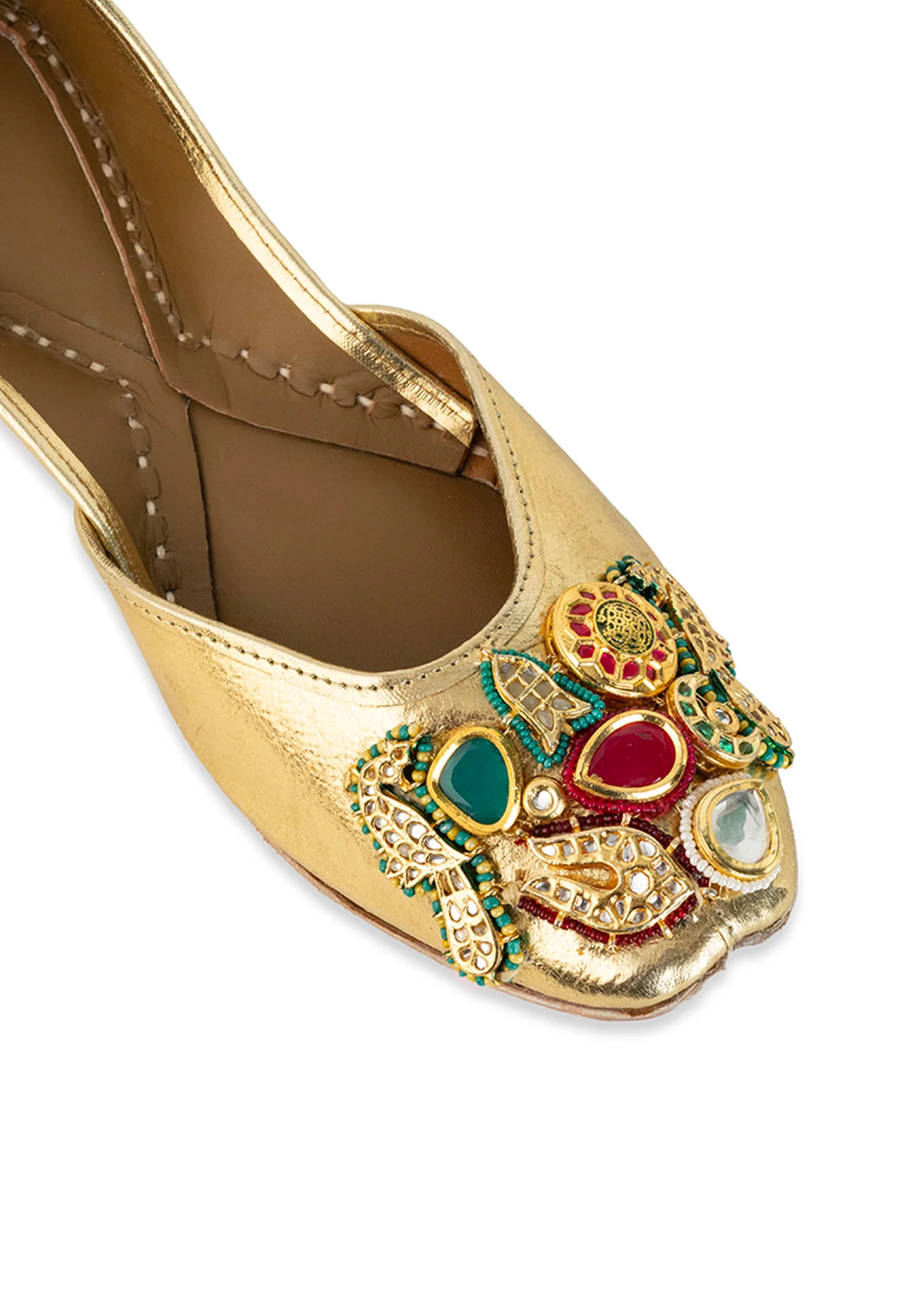Gold Sequin and Kundan Embellished Juttis - Image 3
