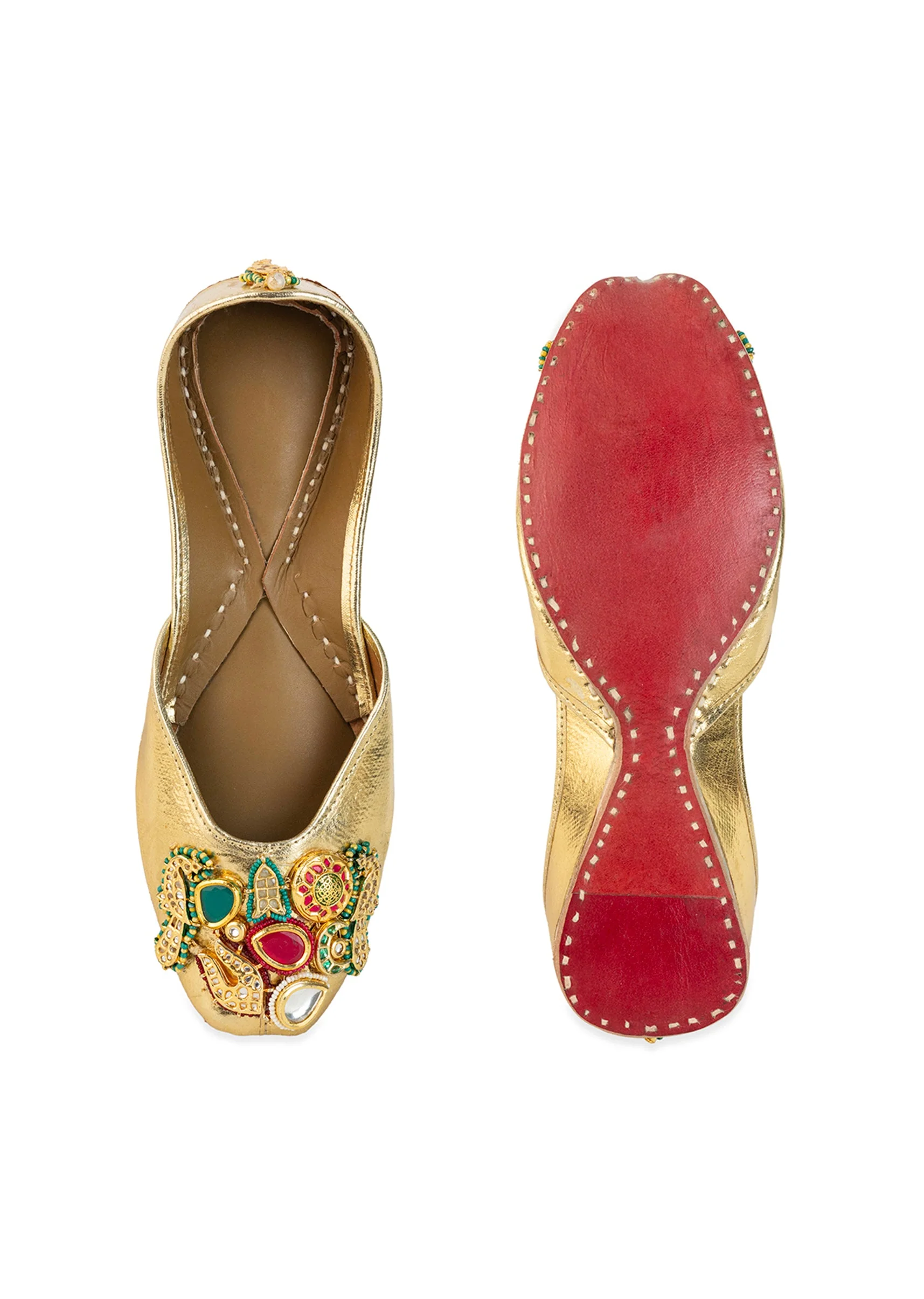 Gold Sequin and Kundan Embellished Juttis - Image 4