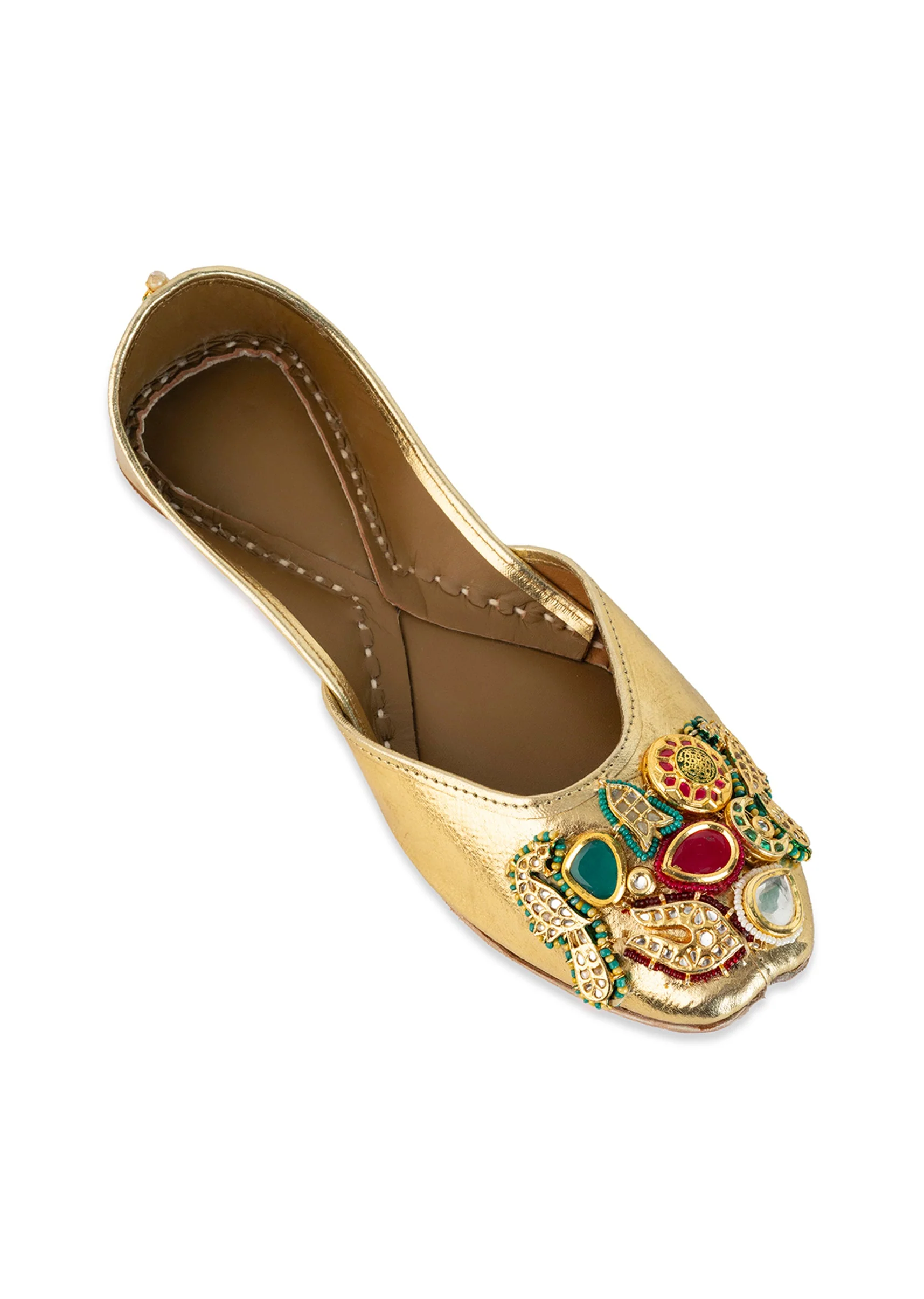 Gold Sequin and Kundan Embellished Juttis - Image 5