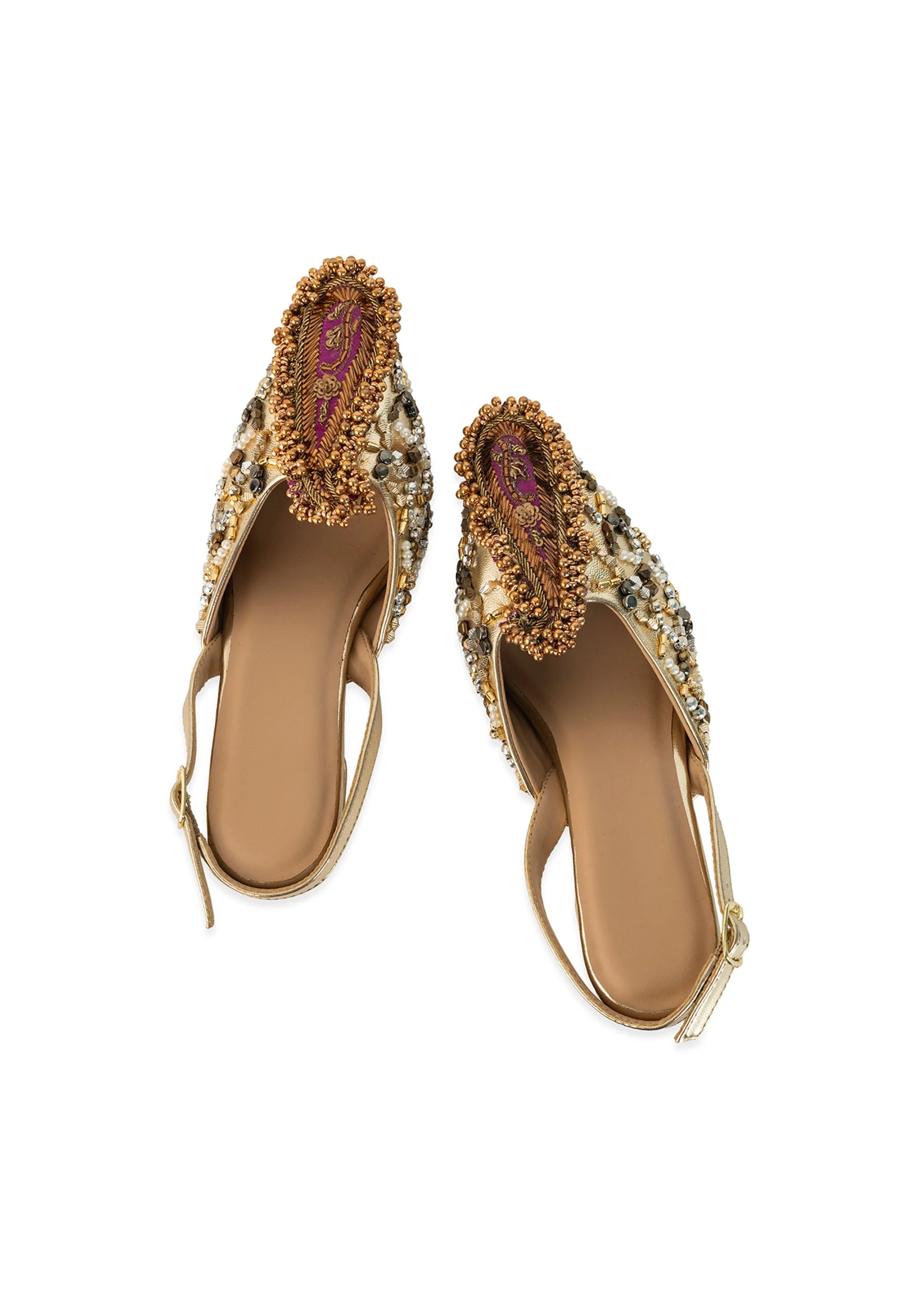 Gold Sequin Embellished Pointed Toe Heels - Image 2