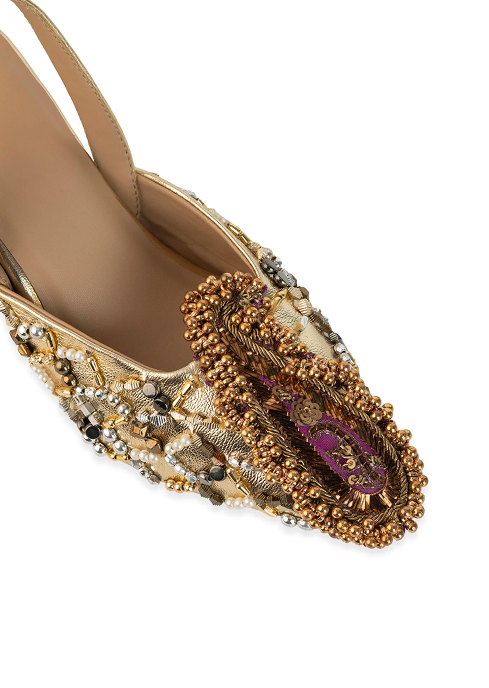 Gold Sequin Embellished Pointed Toe Heels - Image 3