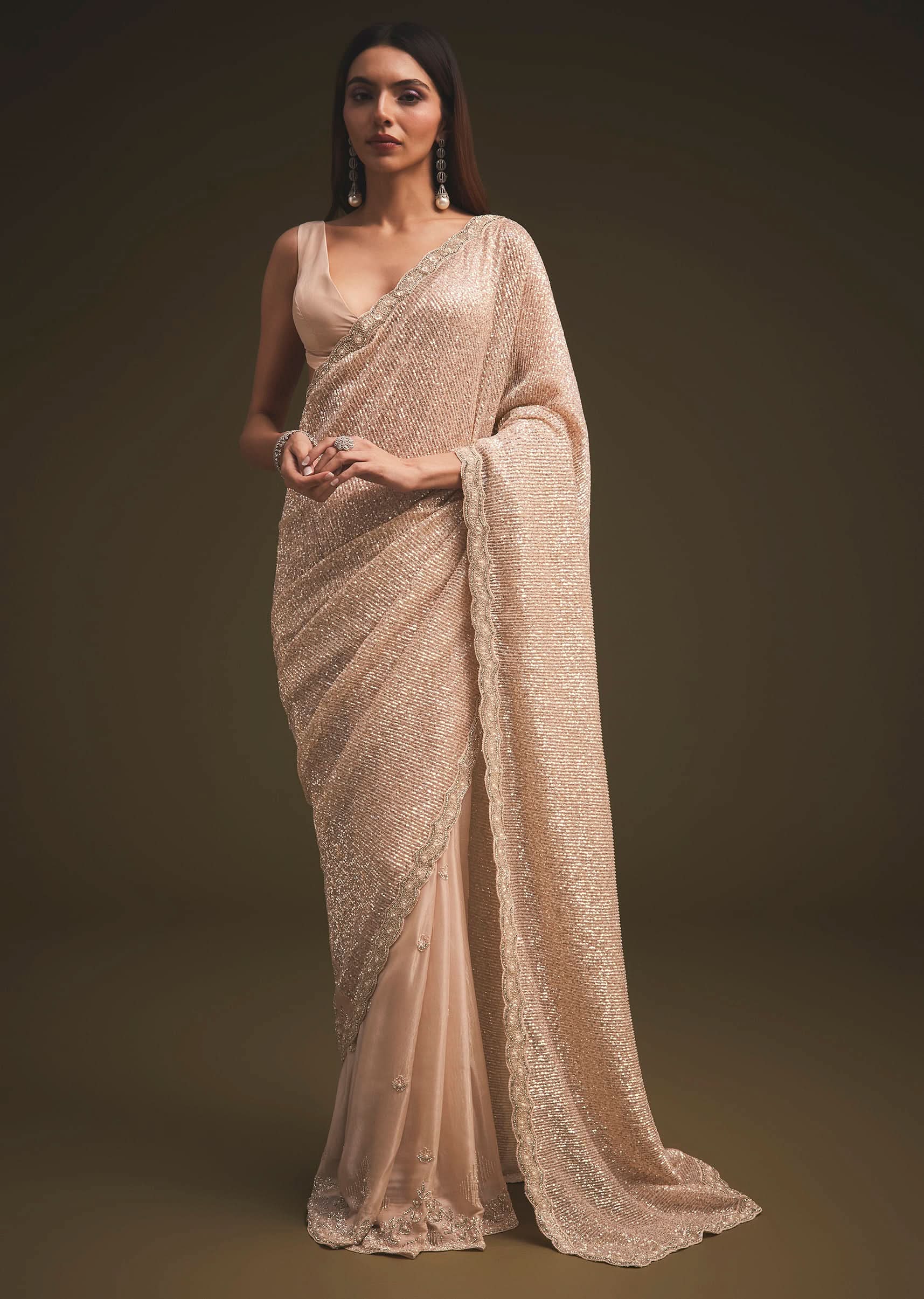 Gold Sequins Saree With An Embellished Border - Image 3