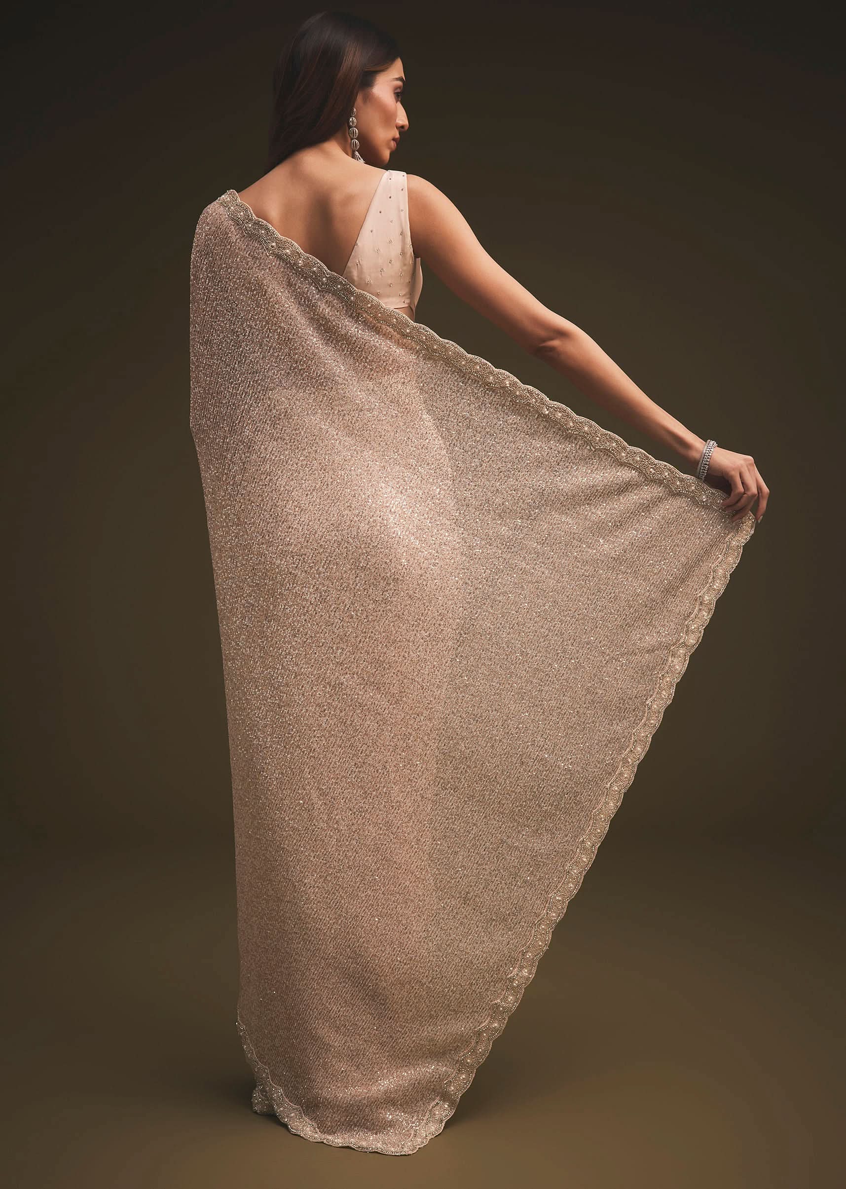 Gold Sequins Saree With An Embellished Border - Image 4