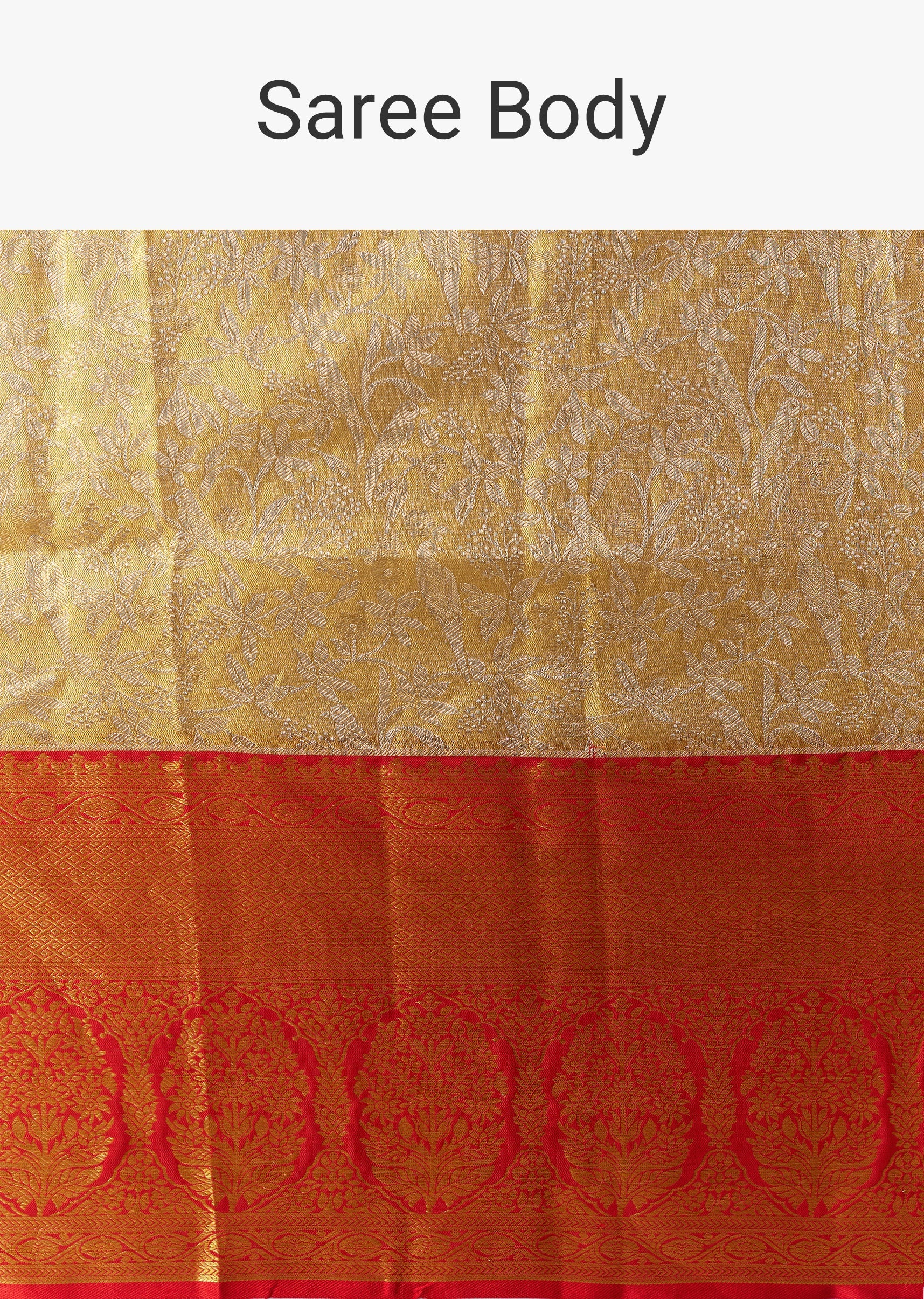 Gold Silk Kanjivaram Saree with Unstitched Blouse - Image 9