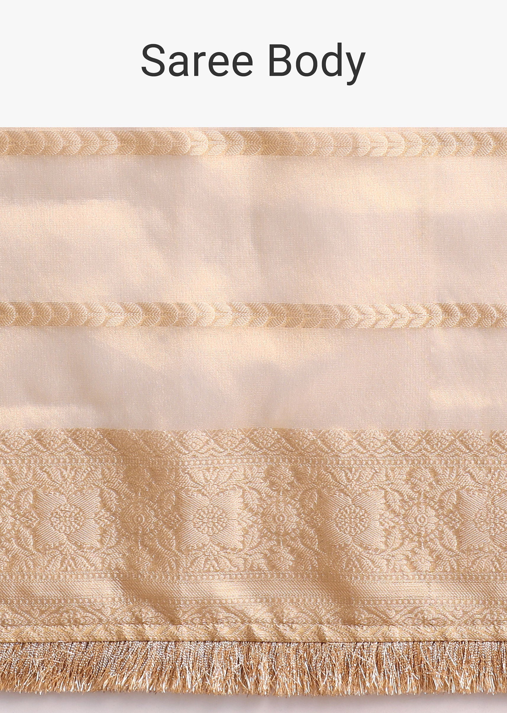 Gold Silk Saree With Zari Woven Border And Zari Frill With Unstitched Blouse - Image 9