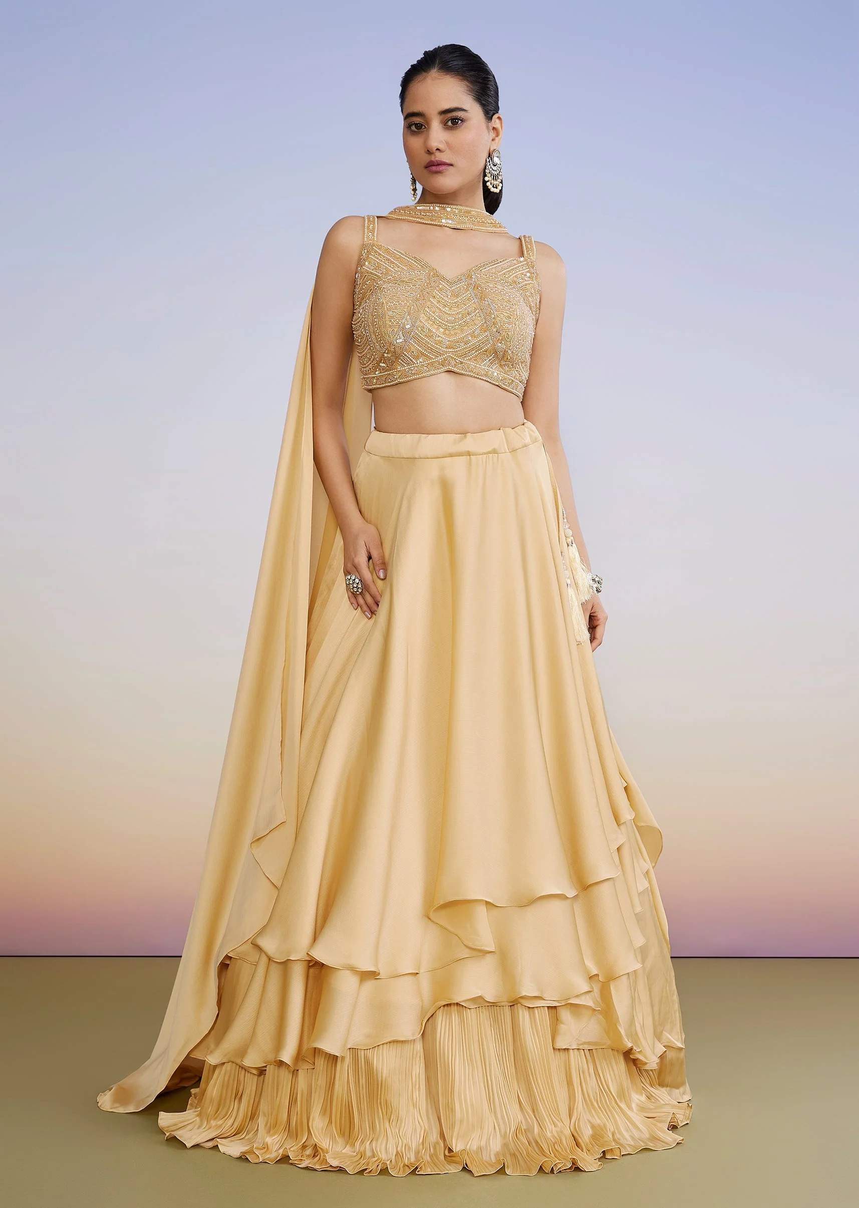 Gold Tiered Ruffle Lehenga