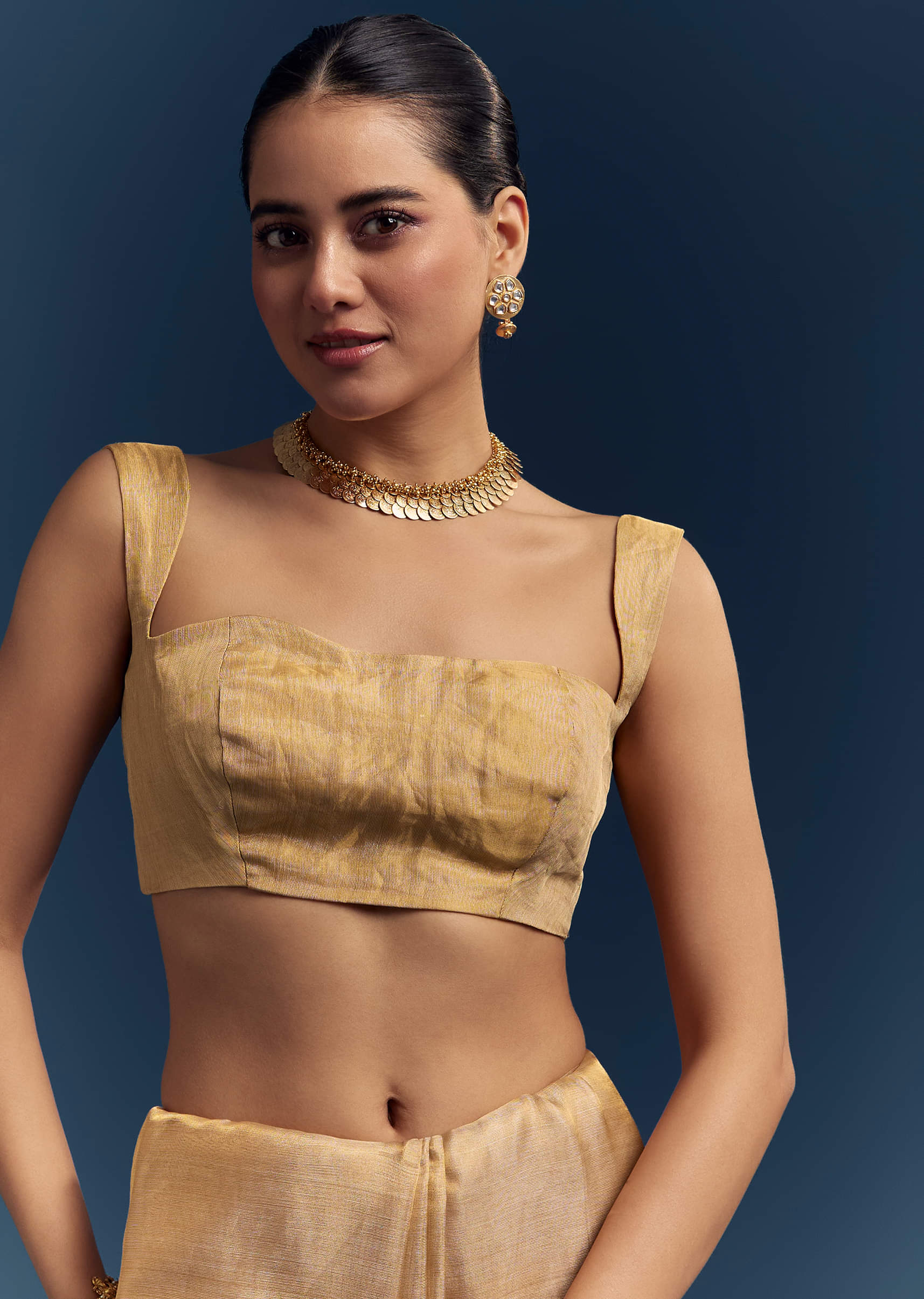 Gold Tissue Organza Woven Saree With Golden Zari Work - Image 8