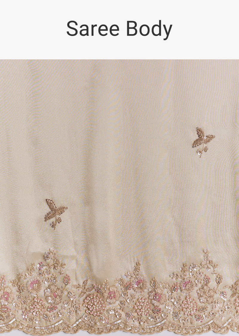 Gold Tissue Saree With Cut Dana Embroidery - Image 9