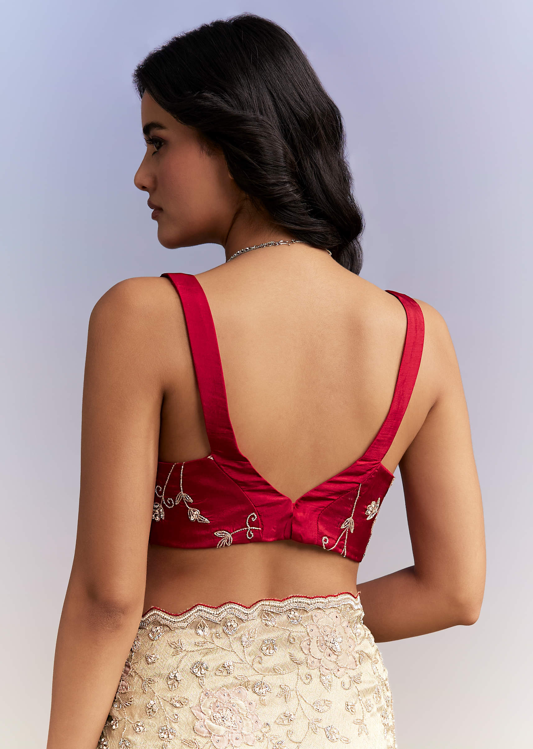 Gold Tissue Saree With Heavy Hand Embroidery - Image 8