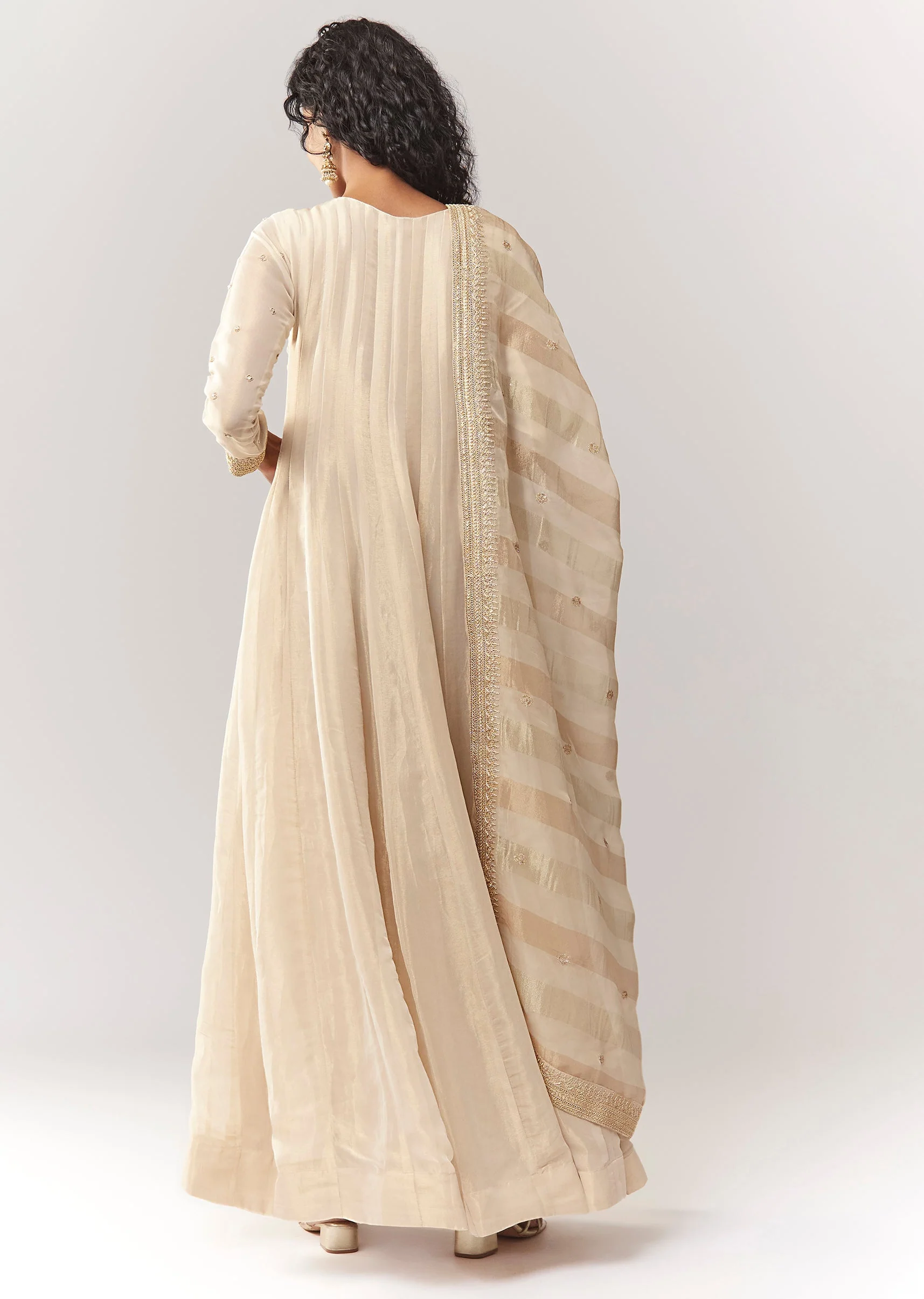 Gold Tissue Zardosi Work Floor Length Anarkali With Dupatta - Image 5