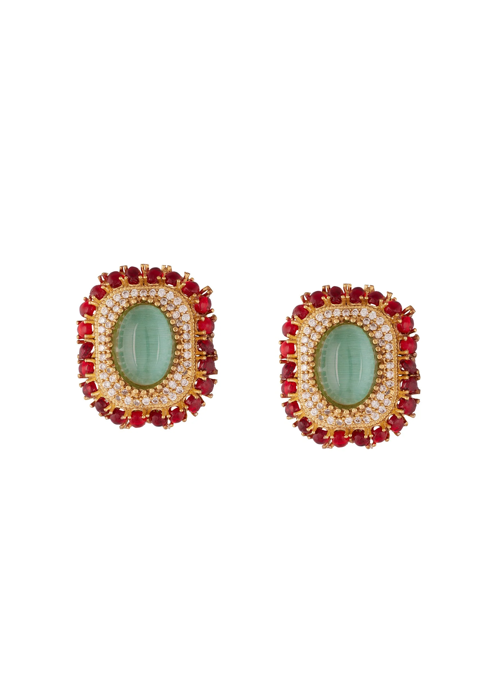 Gold Tone Earrings In Stud Style With Enamel And Stone Detailing - Image 2