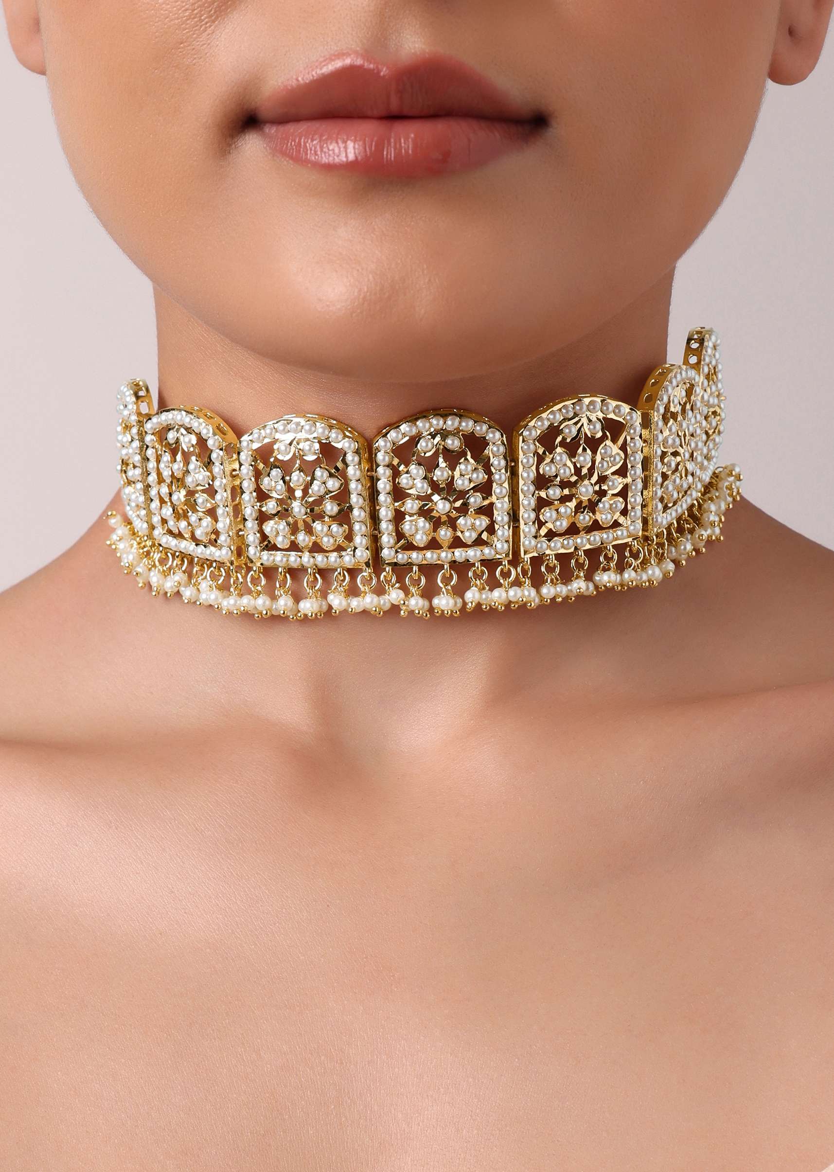 Gold Tone Geometric Kundan Choker Set - Image 3
