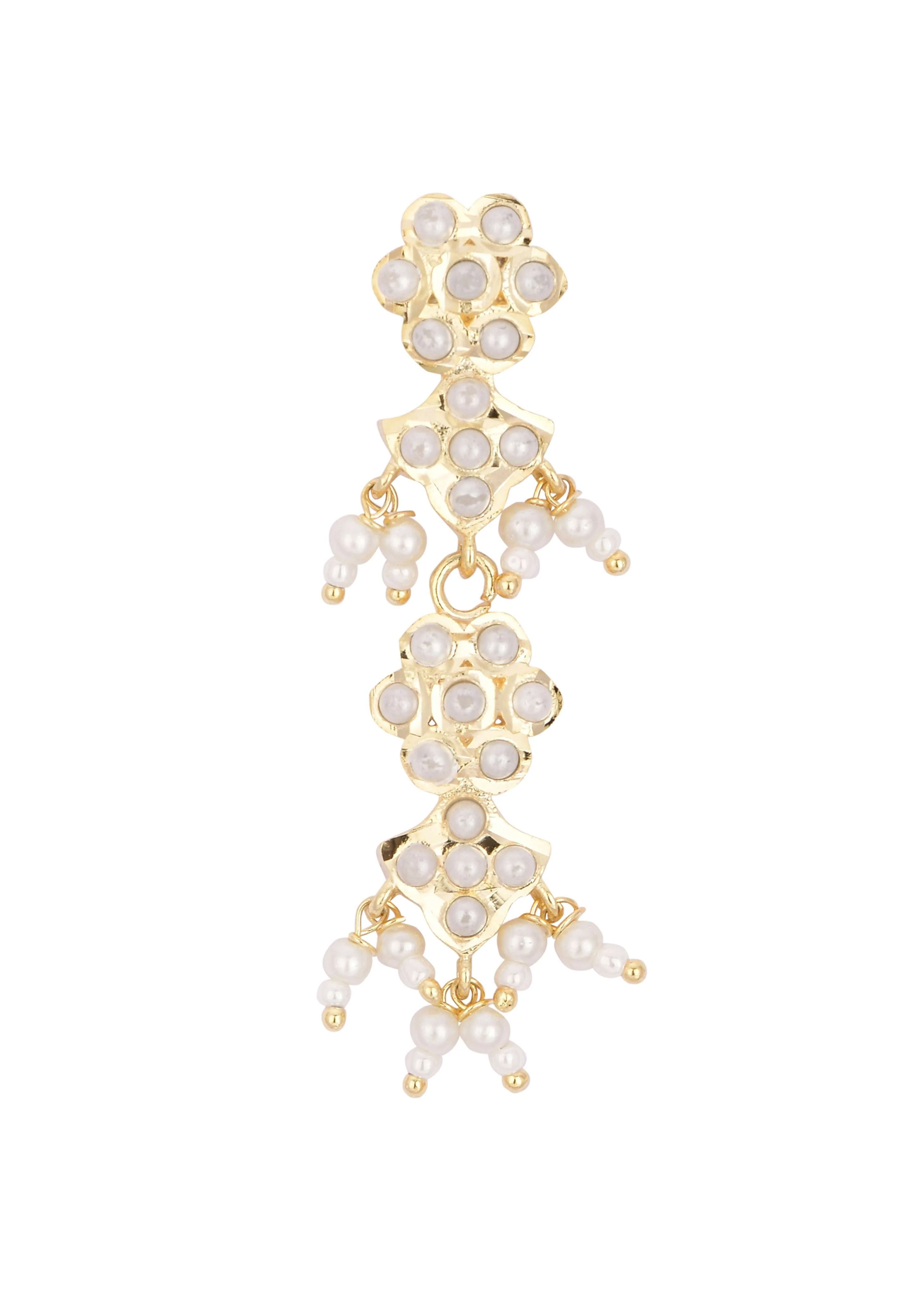 Gold Tone Kundan Choker Necklace Set With Beads - Image 2