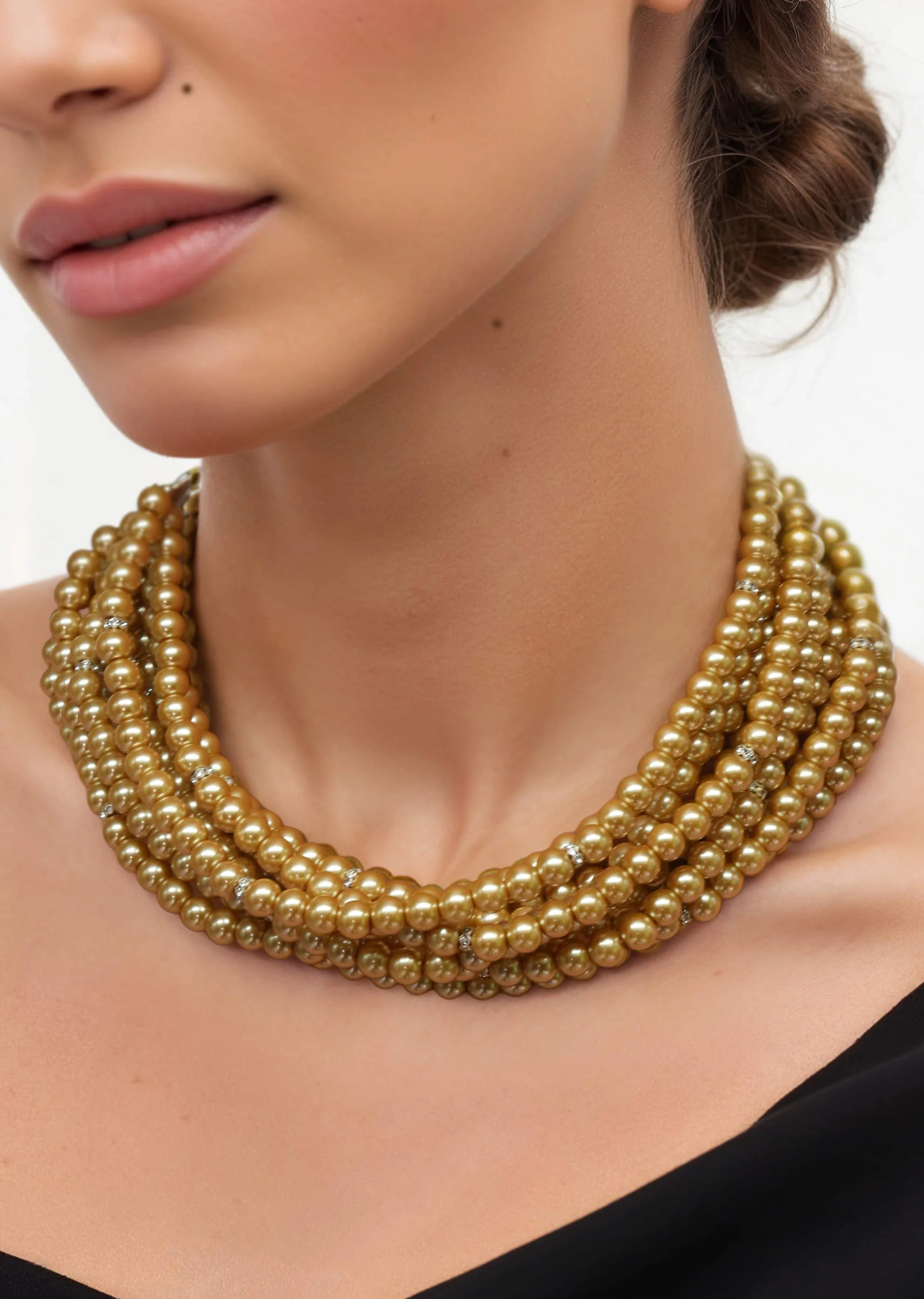 Gold Tone Layered Pearl Necklace
